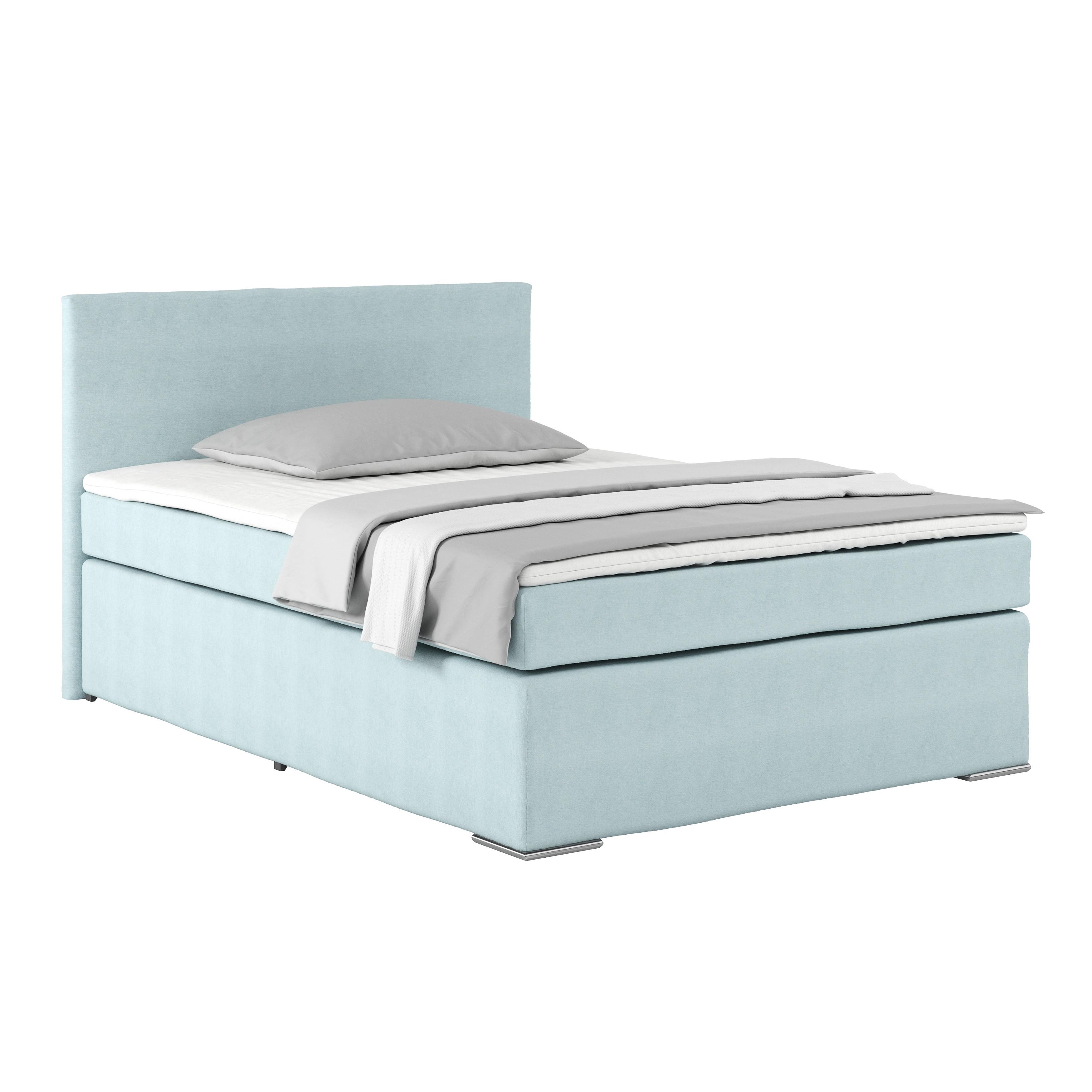 Boxspring Krevet Nero - boje kroma/svijetlo plava, Konventionell, tekstil/metal (140/200cm)