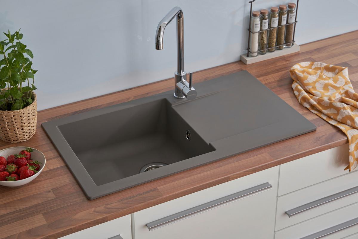 Einbauspüle Denver ca. 78x17x43,5 cm Grau - Grau, Trend, Glas/Kunststoff (78/17/43,5cm) - Respekta