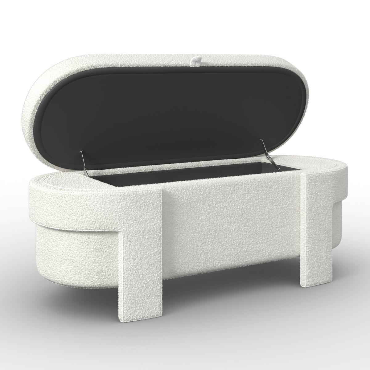 Hockerbank Benji Elfenbein Bouclé Gepolstert mit Stauraum - Elfenbein, MODERN, Holz/Textil (125/51/49cm) - Bessagi Home