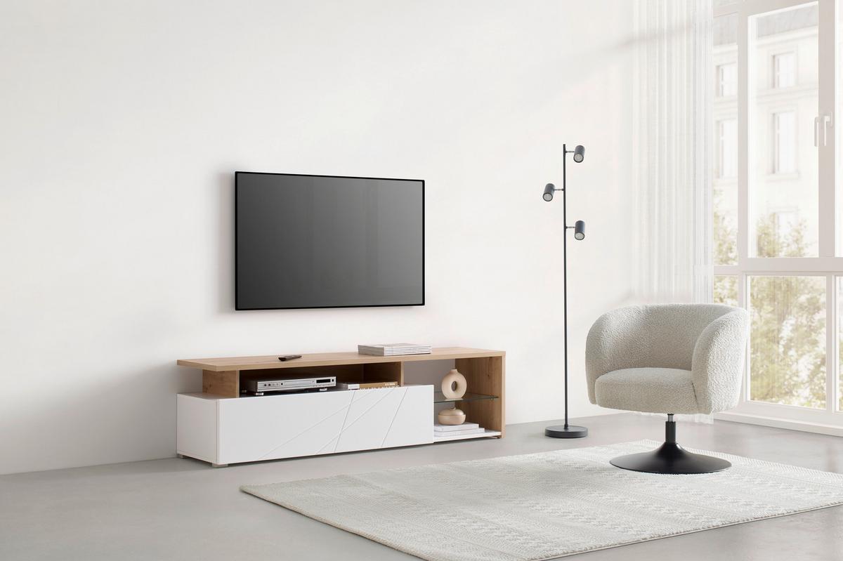 Lowboard Arctic Weiß/Eiche Artisan - Weiss/Eiche Artisan, Modern, Holzwerkstoff (170/47/42cm) - Mömax