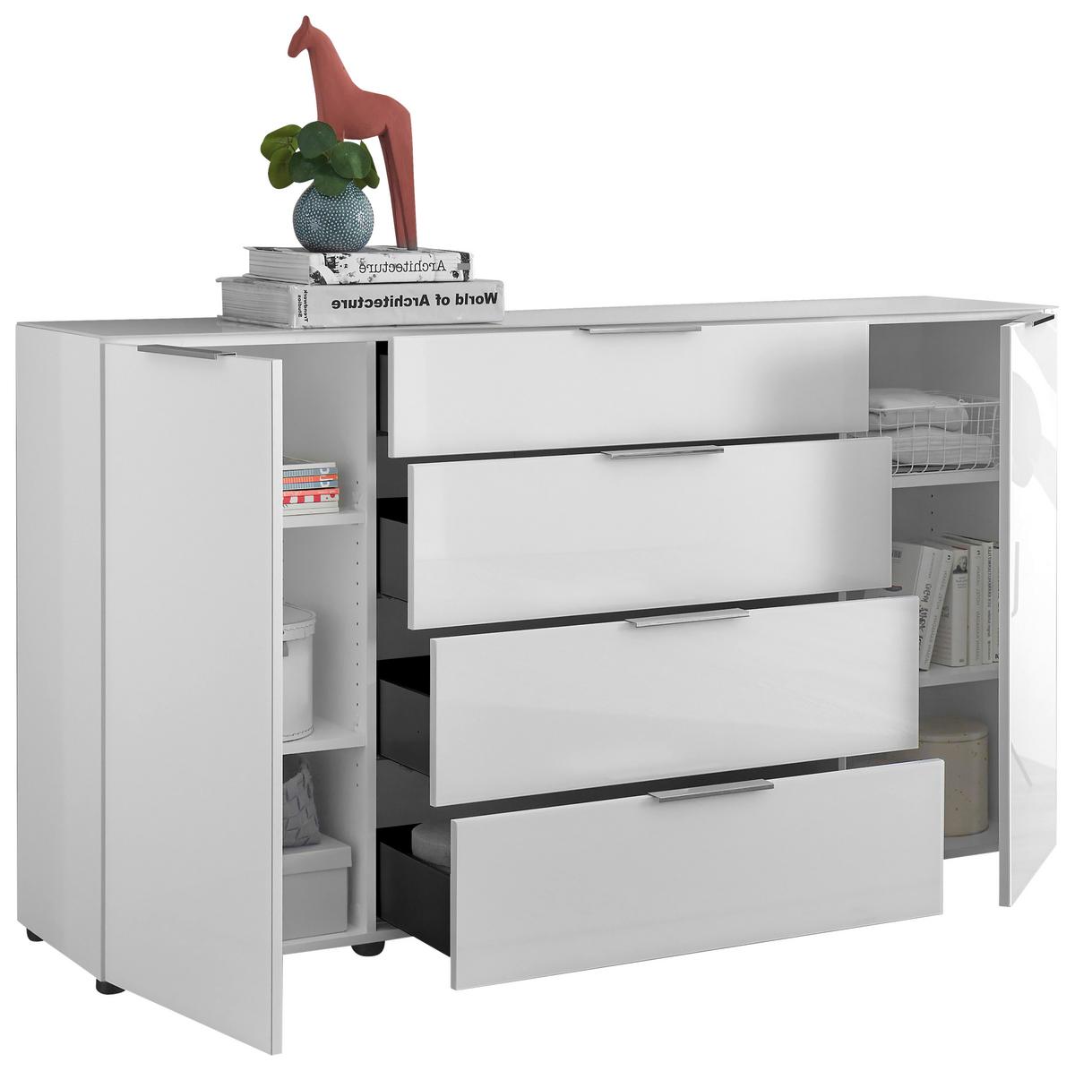 Sideboard Siena Weiss - Chromfarben/Weiss, Modern, Glas/Holzwerkstoff (180/99/40cm) - Mömax