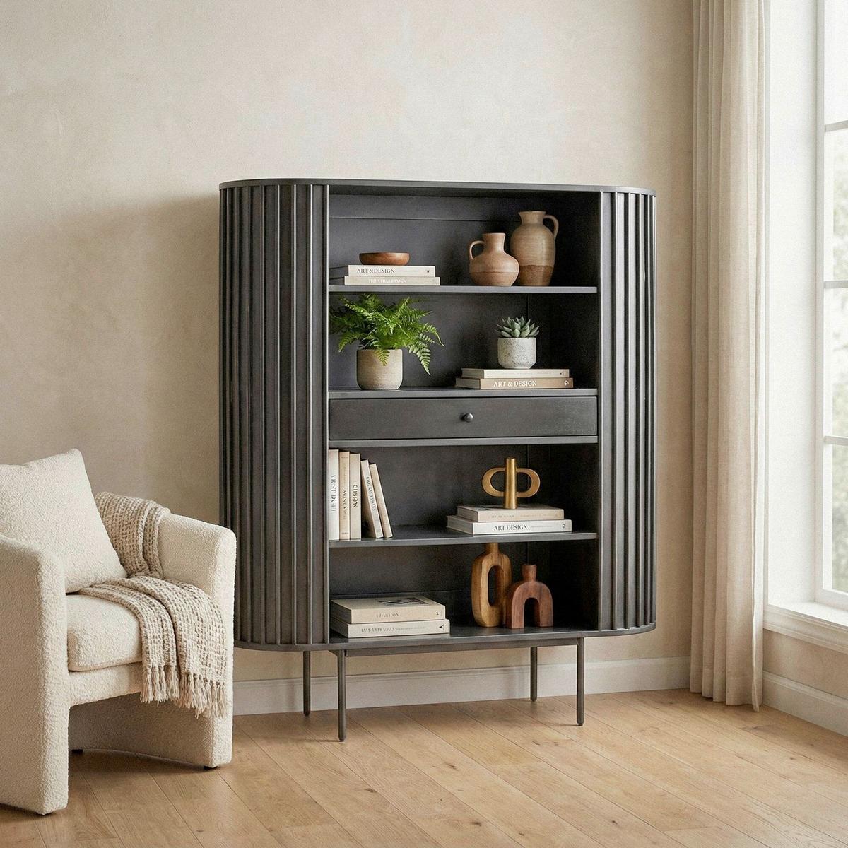 Regal Wl7.013 - Schwarz, Design, Holz/Metall (105/122/40cm) - Livetastic