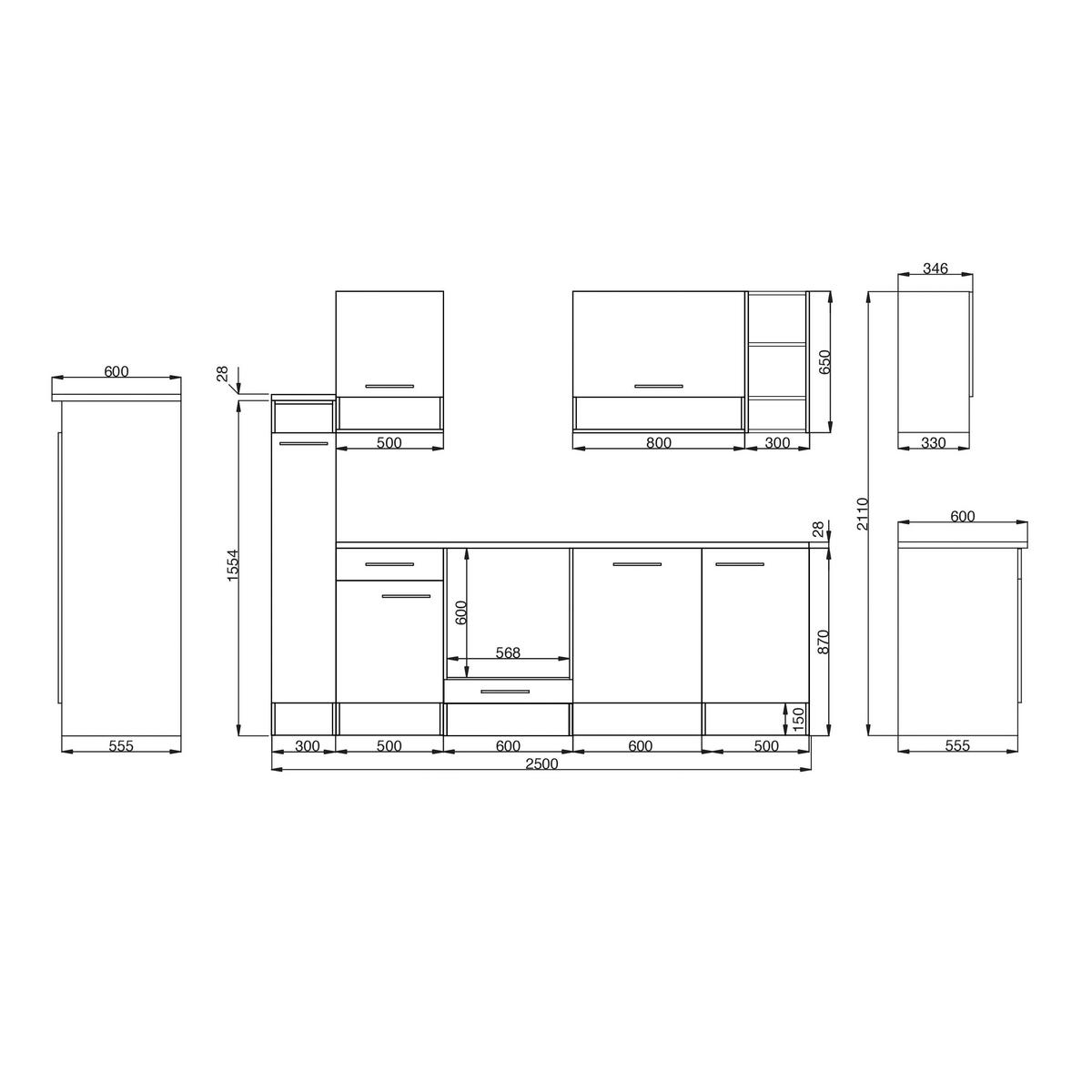Küchenleerblock LBBEKB250EGC - Wildeiche/Edelstahlfarben, Basics, Holzwerkstoff/Metall (250cm) - Respekta