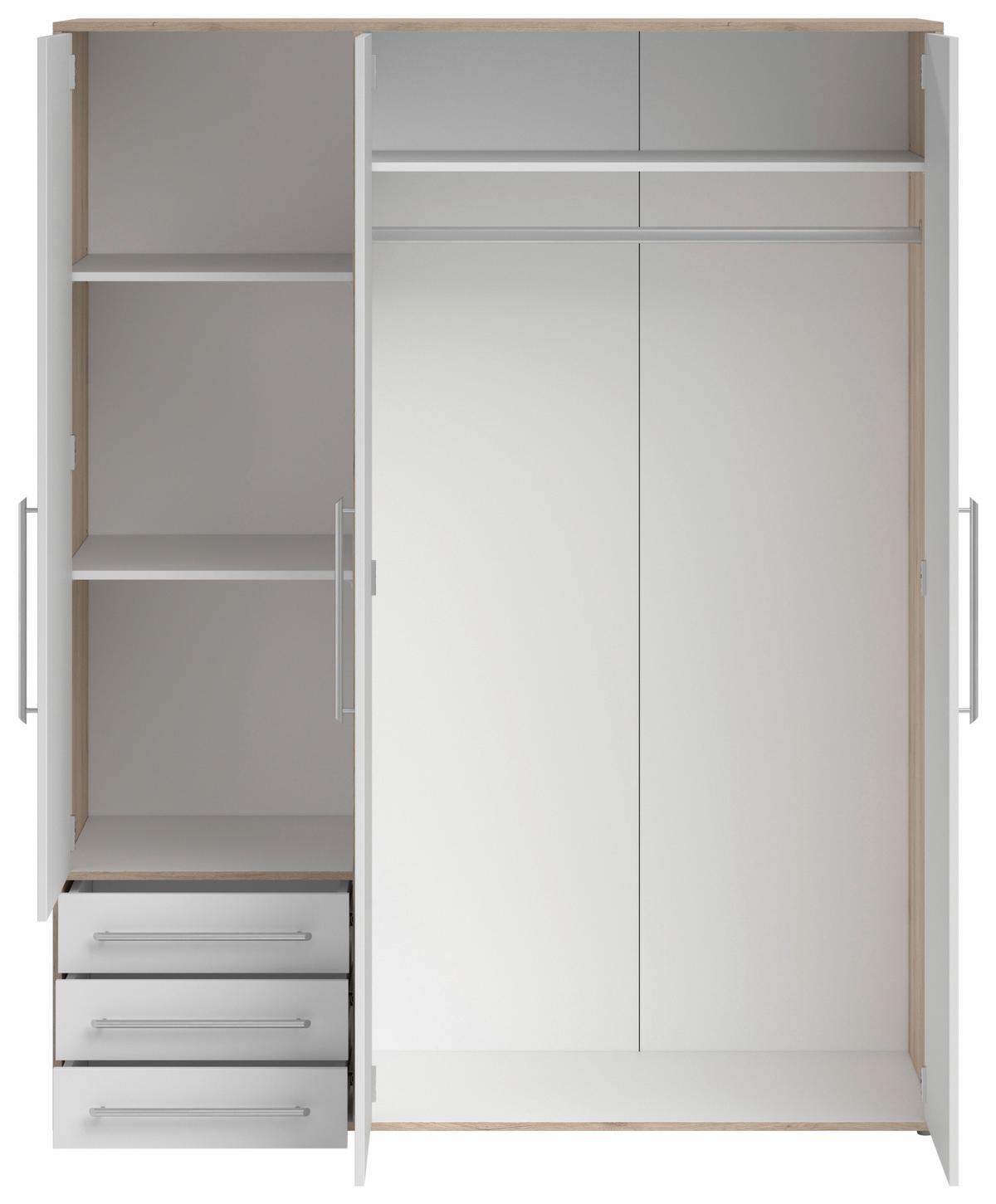 Omara S Klasičnimi Vrati Lyss, Bela, Hrast, 155 Cm - srebrne barve/bela, Moderno, umetna masa/leseni material (155/194/58cm) - Livetastic