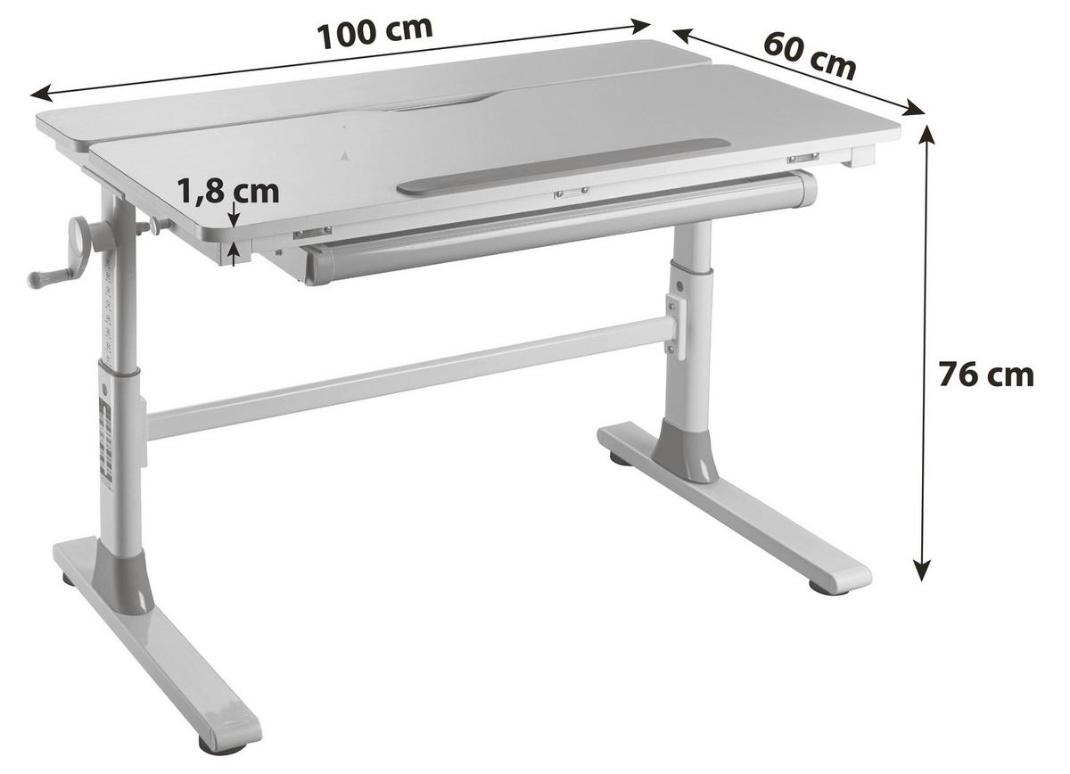 Jugendschreibtisch Frederik Weiß neigbar - Weiß, MODERN, Holzwerkstoff/Metall (100/76/60cm) - MID.YOU
