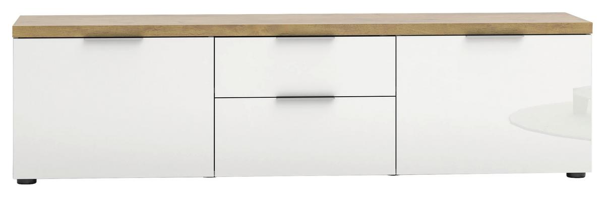 KOMODA NISKA IDEA - biały wysoki połysk/czarny, Design, materiał drewnopochodny/tworzywo sztuczne (180/49/43cm) - Xora