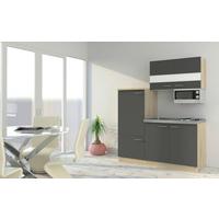 Küchenblock Economy Grau m. Geräten B: ca. 160cm - Edelstahlfarben/Eichefarben, Basics, Holzwerkstoff (160cm) - Respekta