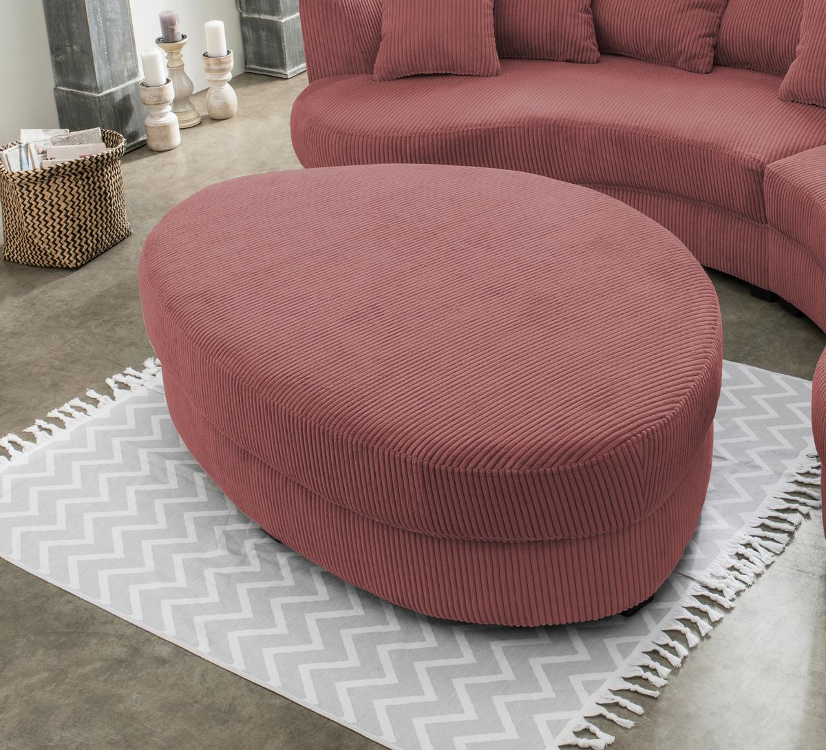 Wohnlandschaft Limoncello m. Hocker ca. 160x300 cm Koralle - Koralle/Schwarz, Design, Kunststoff/Textil (160/300cm) - Livetastic