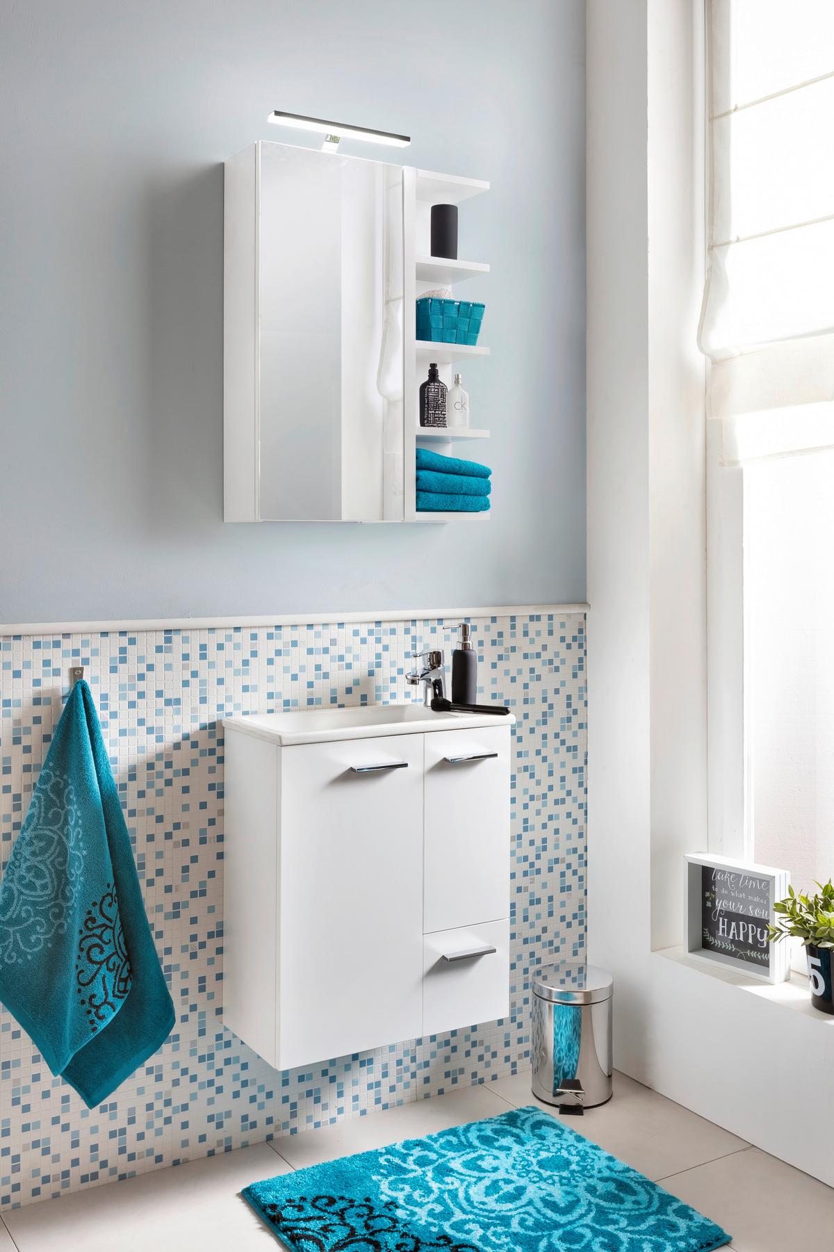 Waschtischkombi Matteo Weiß - Weiß Hochglanz/Silberfarben, MODERN, Keramik/Holzwerkstoff (50cm) - MID.YOU