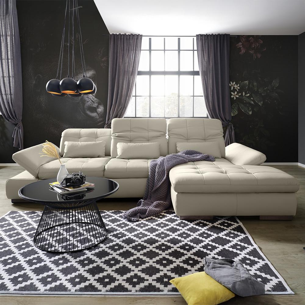 Wohnlandschaft Sanfino Leder Hellgrau - Chromfarben/Hellgrau, KONVENTIONELL, Leder/Metall (305/79-96/199cm) - Premium Living