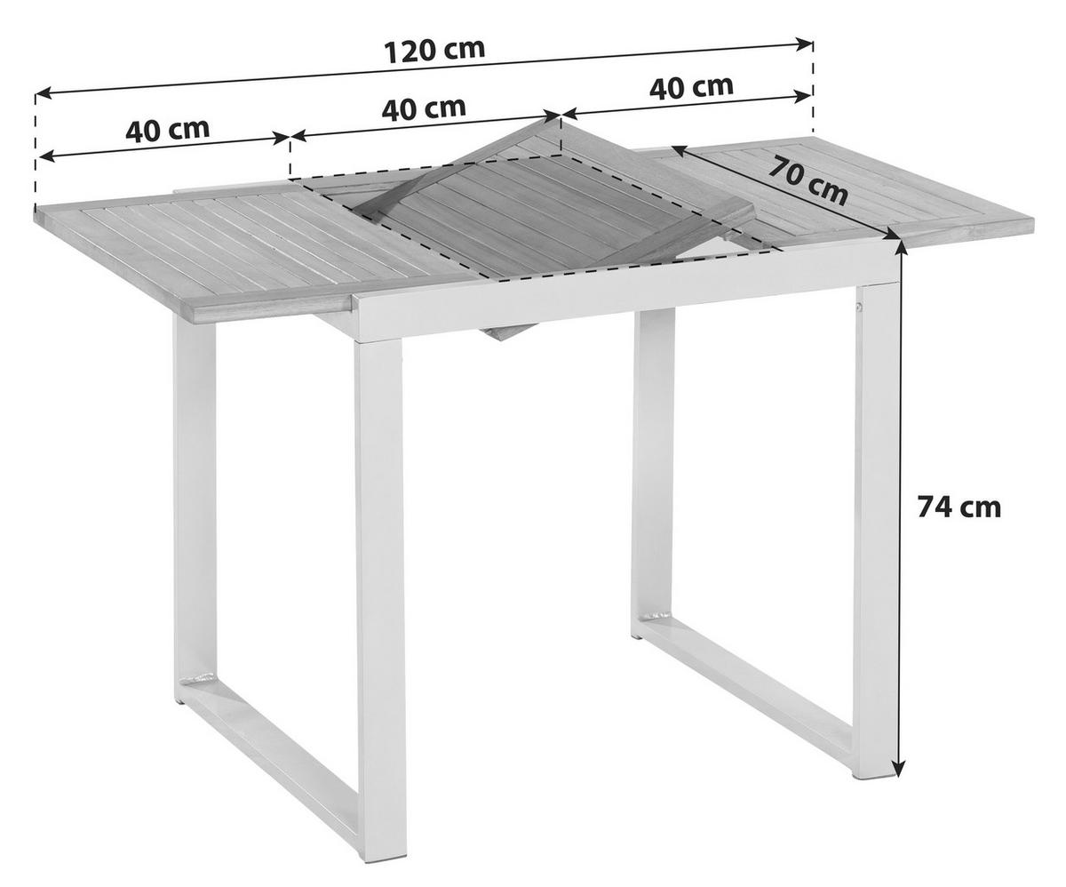 Vrtna Miza Naxos, Raztegljiva, 80-120x70 - srebrne barve/barve akacije, Konvencionalno, kovina/les (80-120/74/70cm) - Gardenson