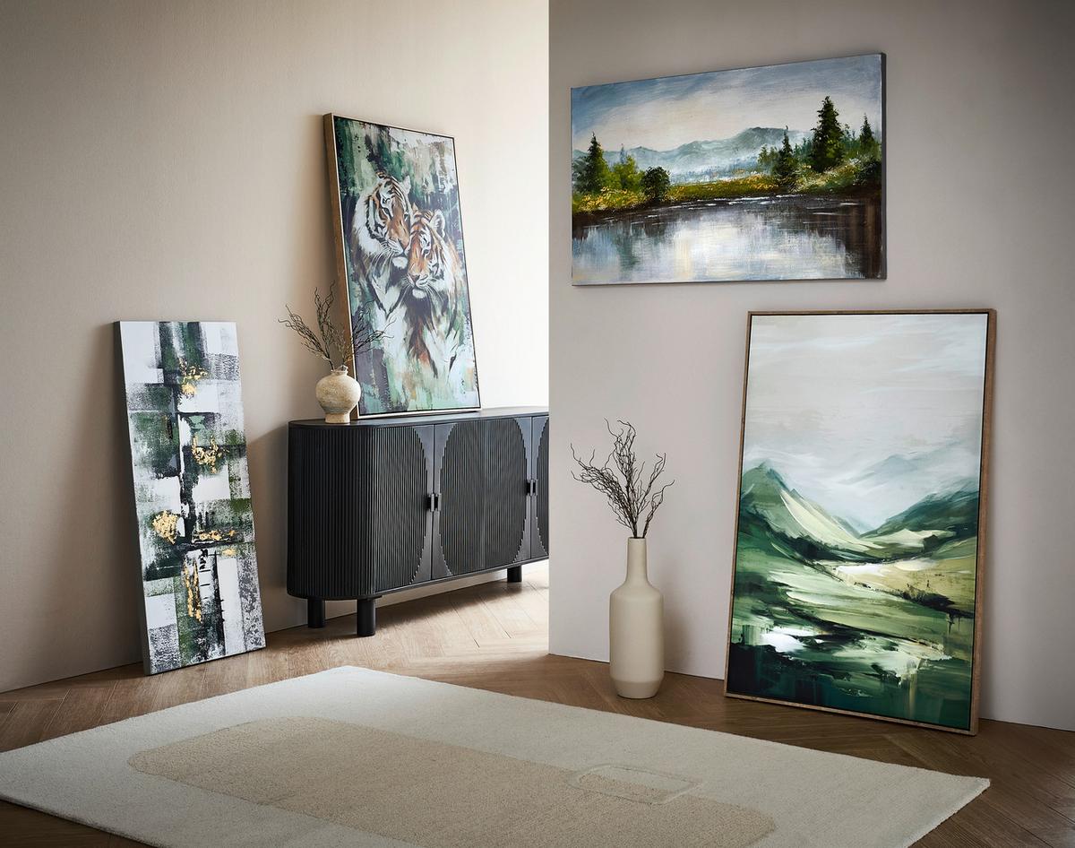 OBRAZ OLEJNY ZH7896 - zielony/biały, Natur, drewno/tkanina (120/70cm) - Monee