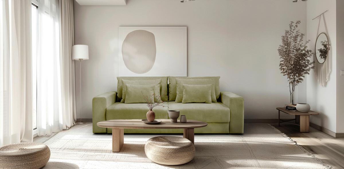 Kanapéágy Mega - olívazöld, Modern, faalapú anyag/textil (255/94/126cm) - Premium Living