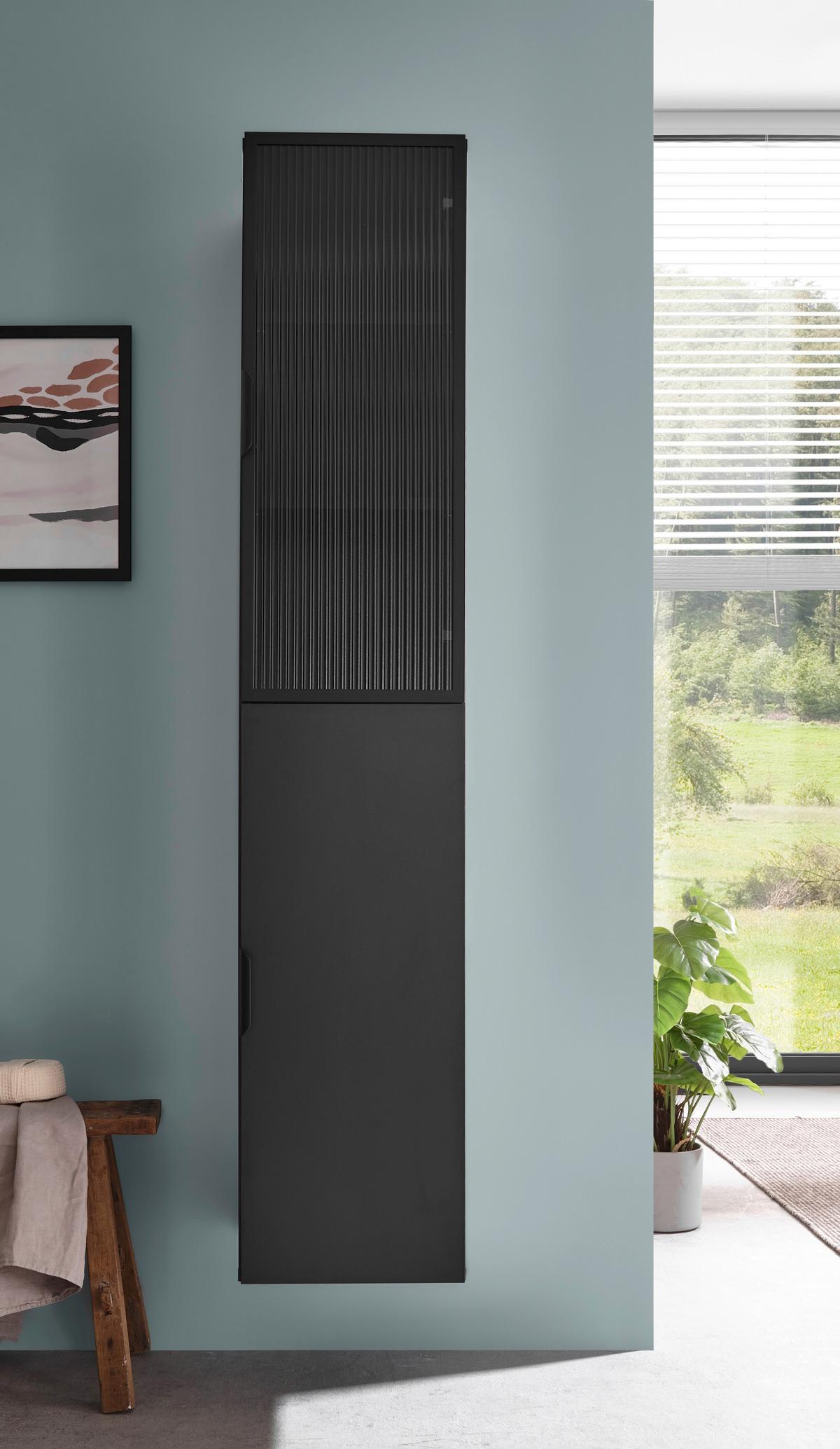 Magasszekrény Diosa - fekete, Konventionell, faalapú anyag/üveg (33/170/35cm) - home24