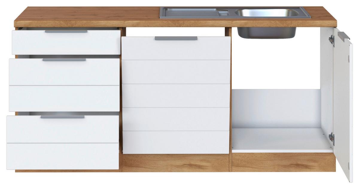 Eckküche Florenz ohne Geräte ca. 240/180cm Weiß/Eiche Dekor - Eiche Wotan/Weiß, Design, Holzwerkstoff/Metall (240/180cm) - Held