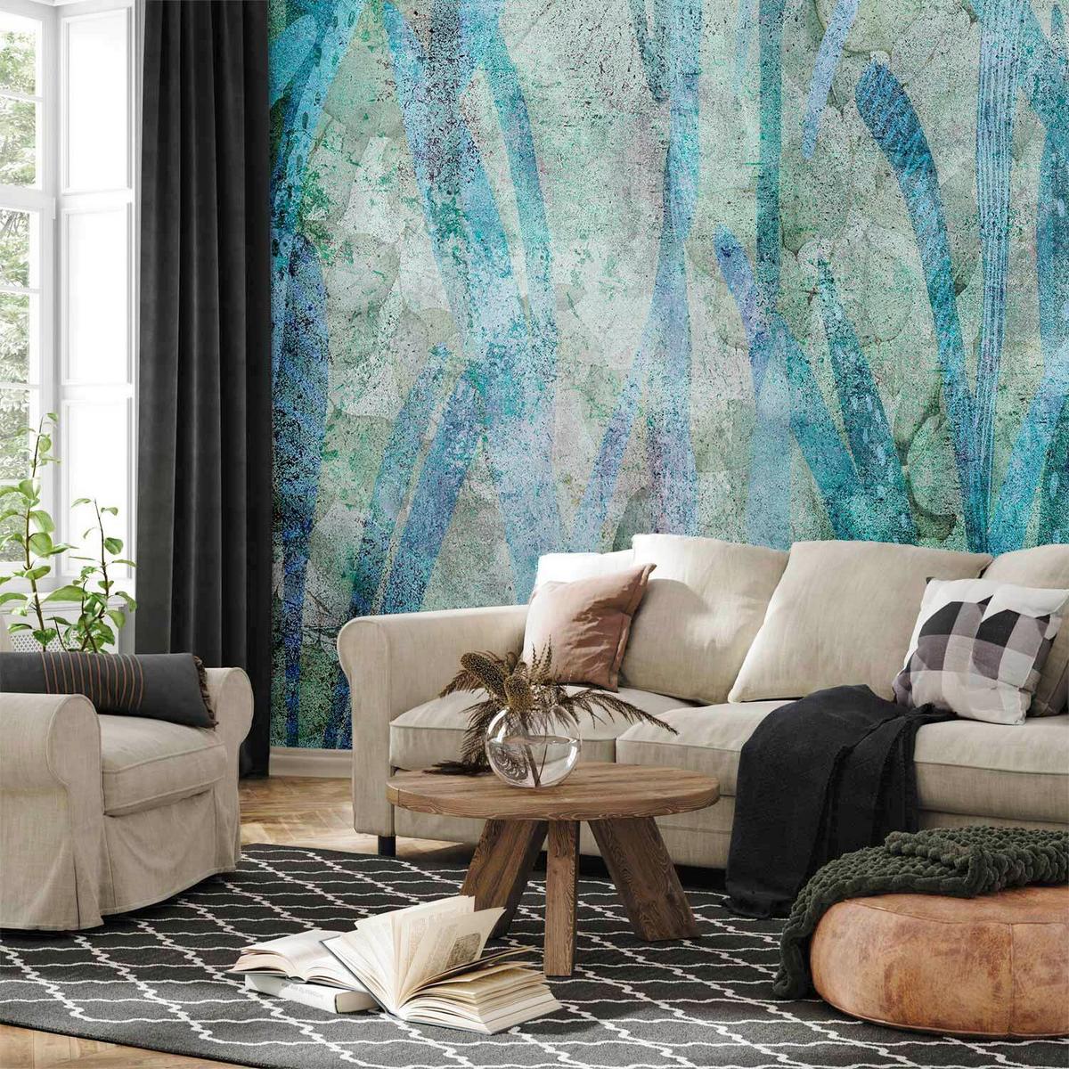 Fototapeta Liquid Nature, 300x210cm - svetlo modra/žajbljevo zelena, Trendi, tekstil (300/210cm) - artgeist