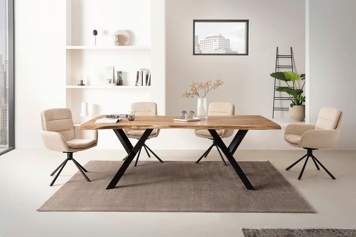 Naslanjač Cord, Bež, Vrtljiv - črna/bež, Moderno, kovina/tekstil (60/89/64cm) - Livetastic