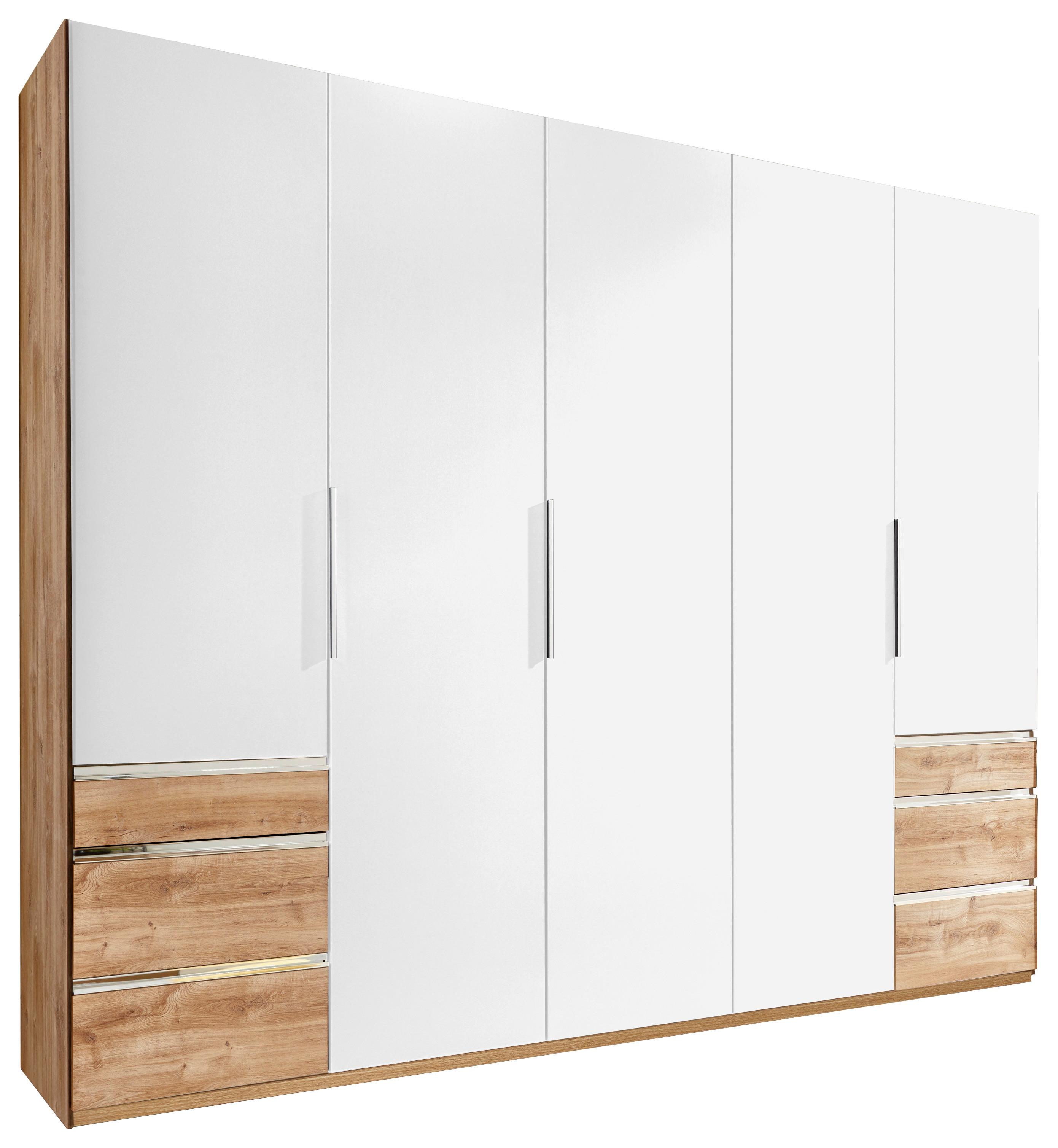 Drehtürenschrank  Level 36A ca. 250x216x58 cm Weiß/Eiche - Chromfarben/Eichefarben, MODERN, Holzwerkstoff/Kunststoff (250/216/58cm) - MID.YOU