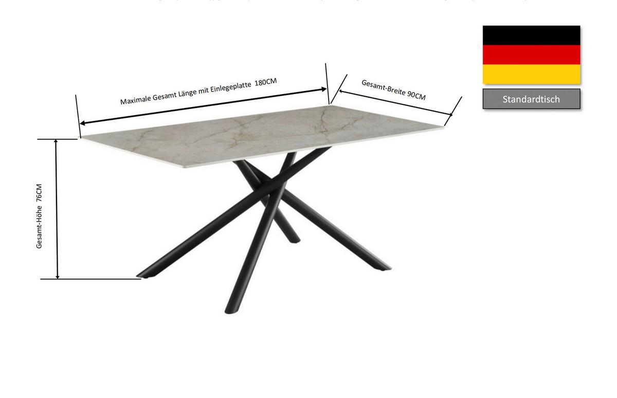 Jedilna Miza Terence, Keramika, 180x90 Cm - siva/črna, Moderno, kovina/keramika (180/76/90cm)