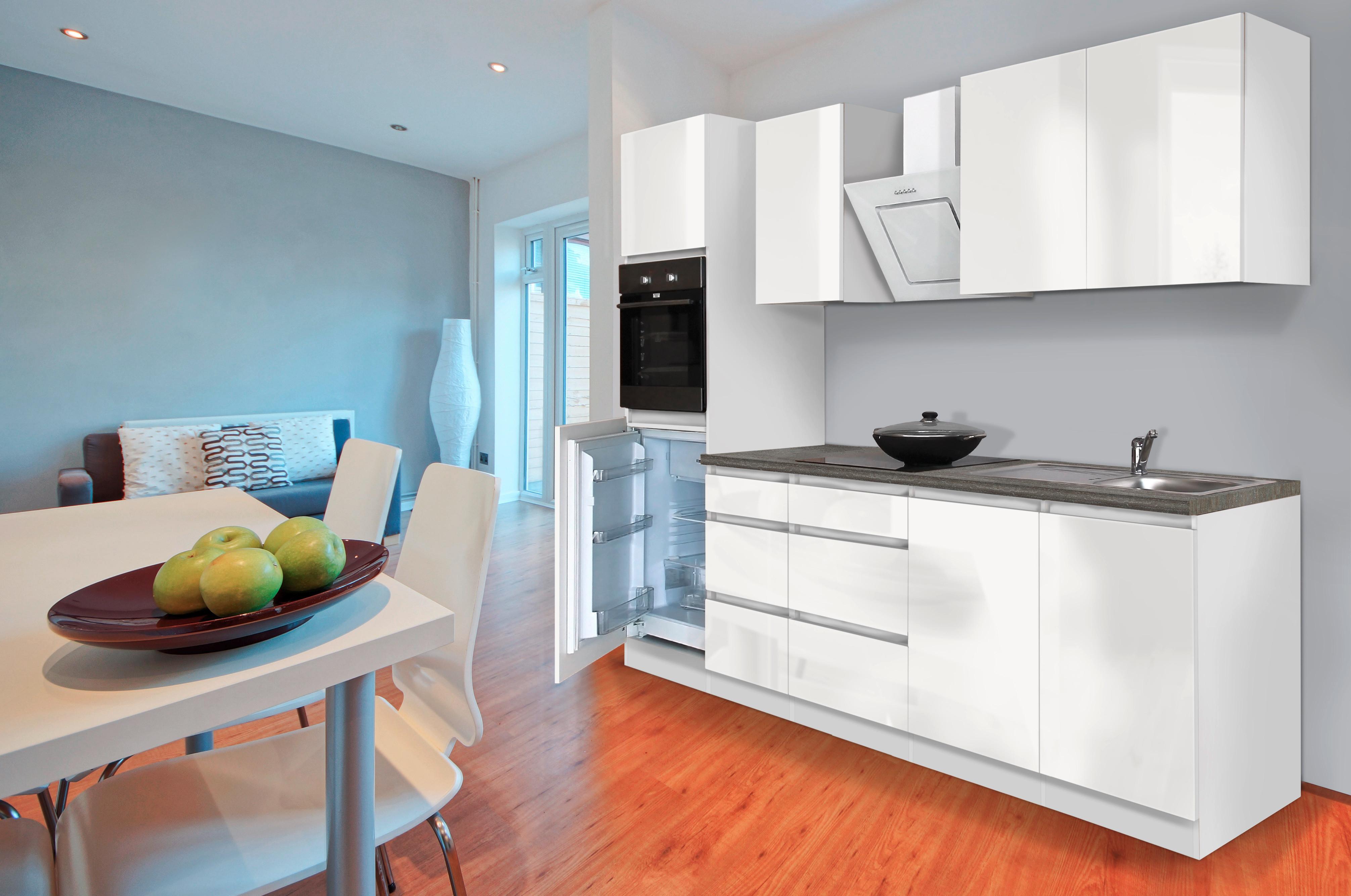 Küchenblock in Weiss mit E-Geräten 'Premium' - Weiß/Grau, MODERN, Holzwerkstoff (270cm) - Respekta