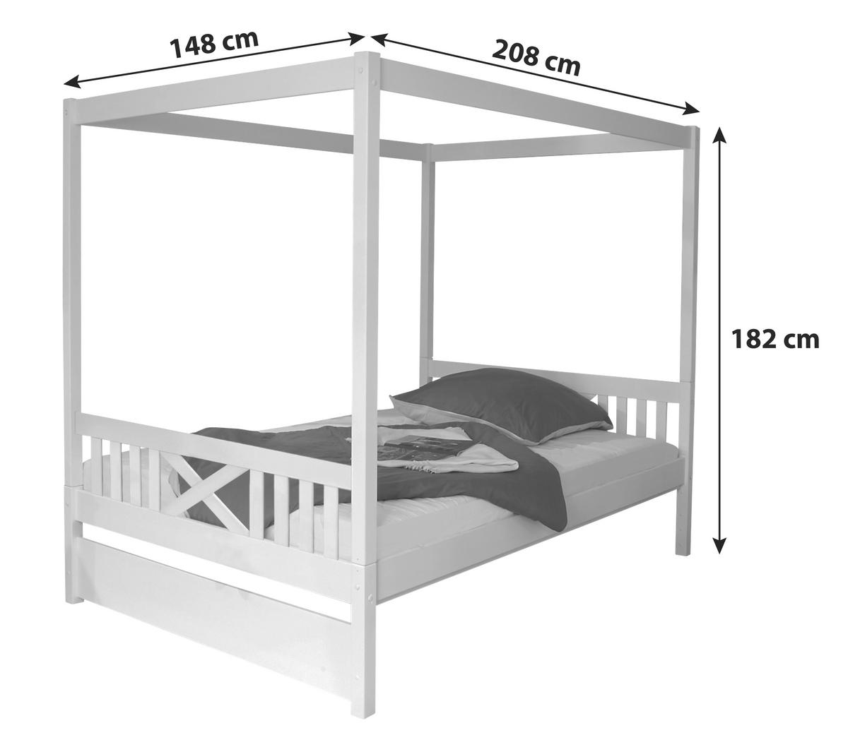 Postelja Z Baldahinom Lino, Bela, 140x200 - bela, Moderno, les (140/200cm) - MID.YOU