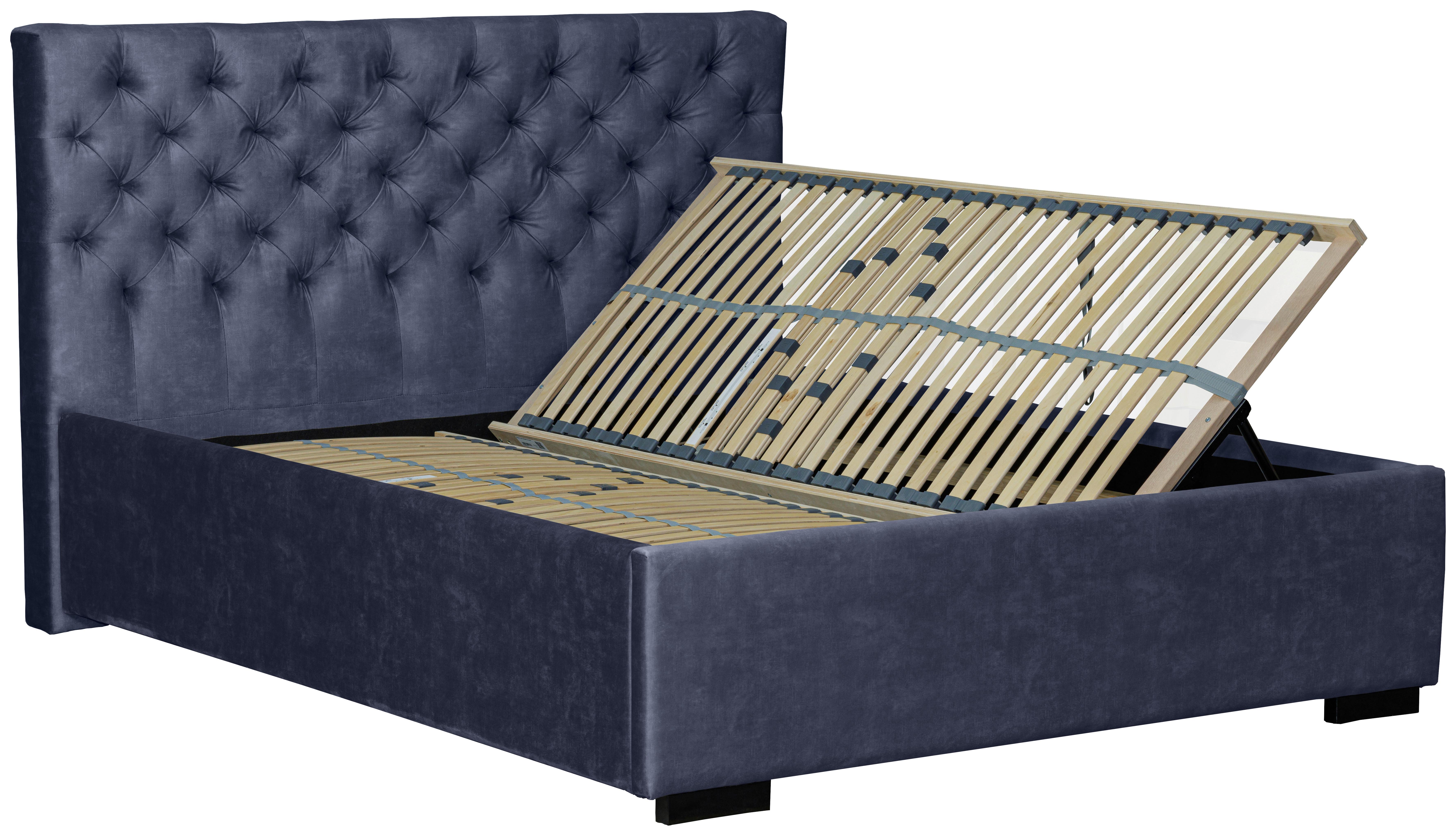 Oblazinjena Postelja Miami Storage, 160x200, Modra - črna/temno modra, Design, tekstil/les (160/200cm) - Modern Living