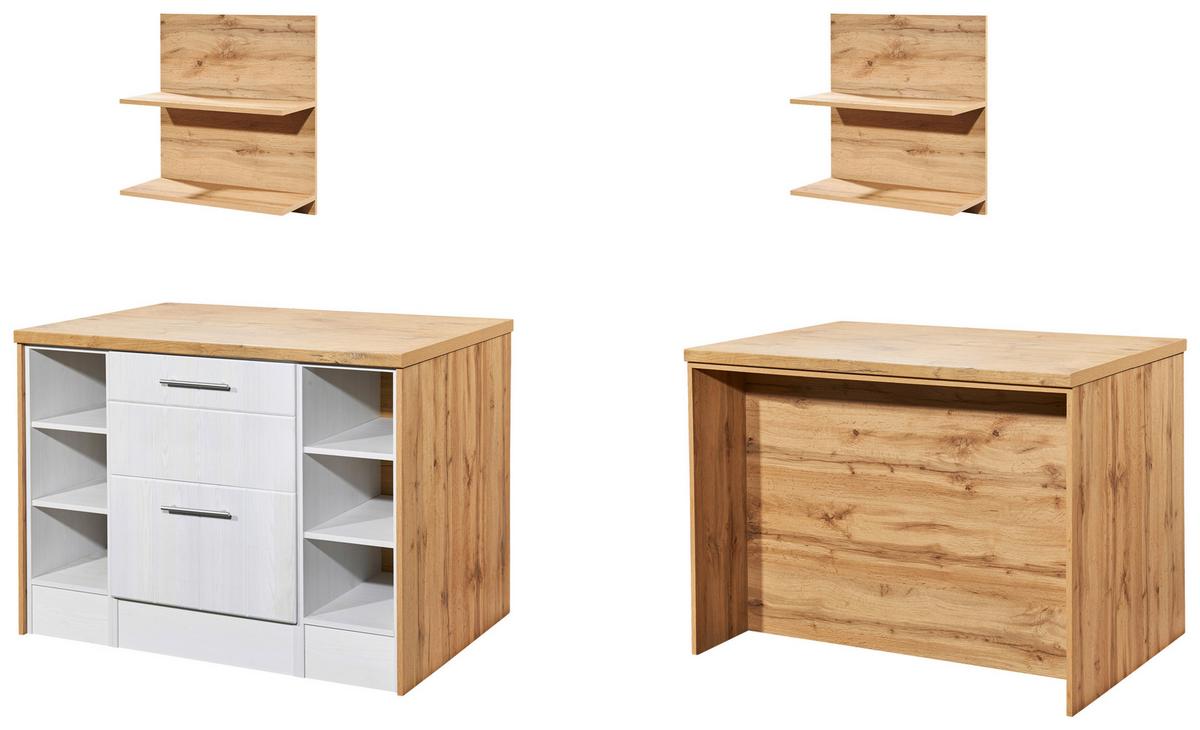 Kücheninsel Anton ca.124x91x90 cm Weiß, Lärchefarben - Wildeiche/Edelstahlfarben, LIFESTYLE, Holzwerkstoff/Metall (124/91/90cm) - Respekta