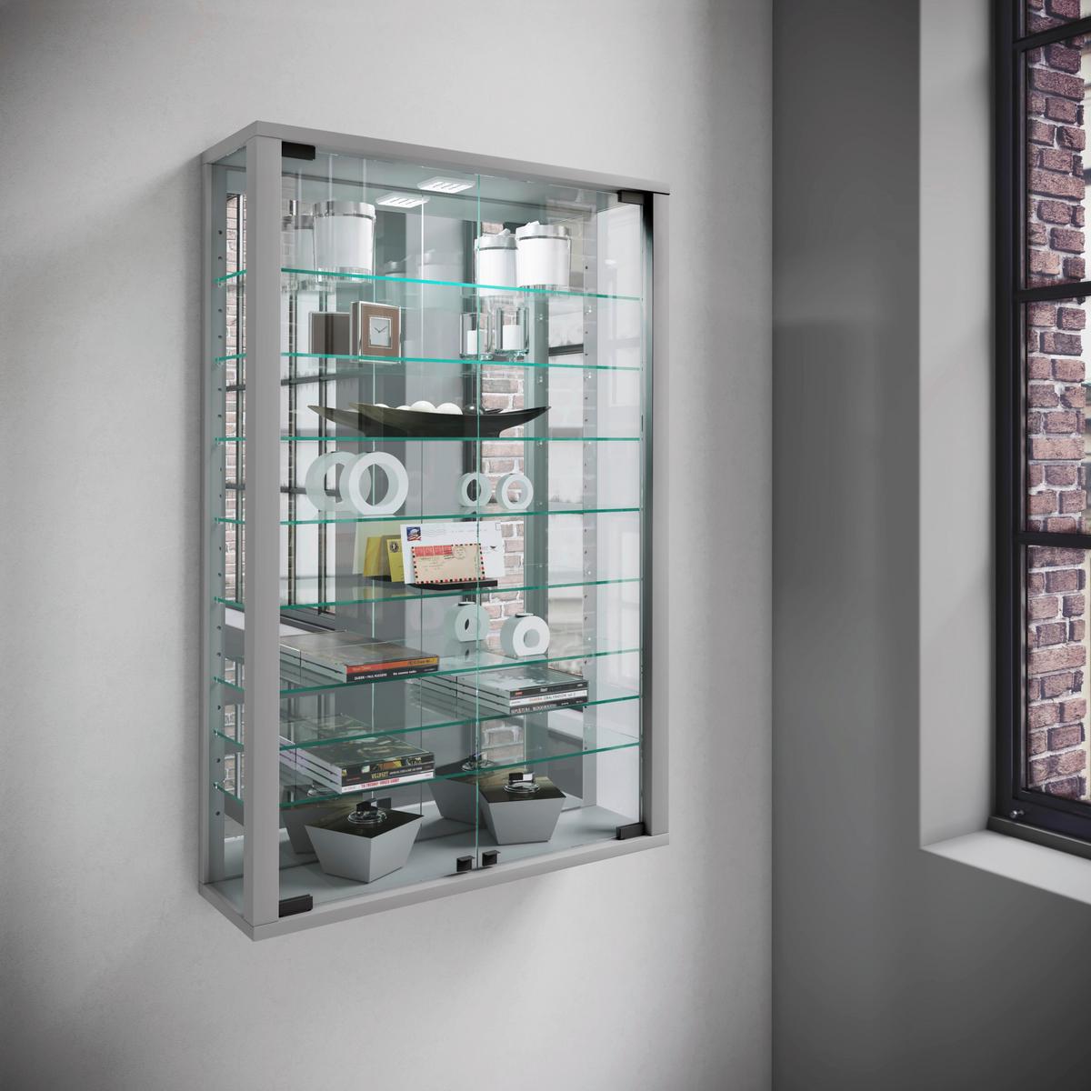 Hängevitrine Vitrosa ca. 59x91x18 cm Silberfarben - Silberfarben/Schwarz, MODERN, Glas/Holzwerkstoff (59/91,3/18cm) - MID.YOU
