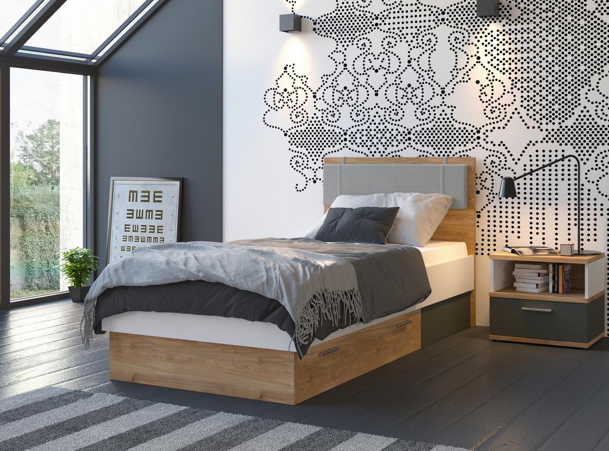 Krevet Twenty - bijela/boje grafita, Moderno, drvni materijal/plastika (120/200cm) - Modern Living