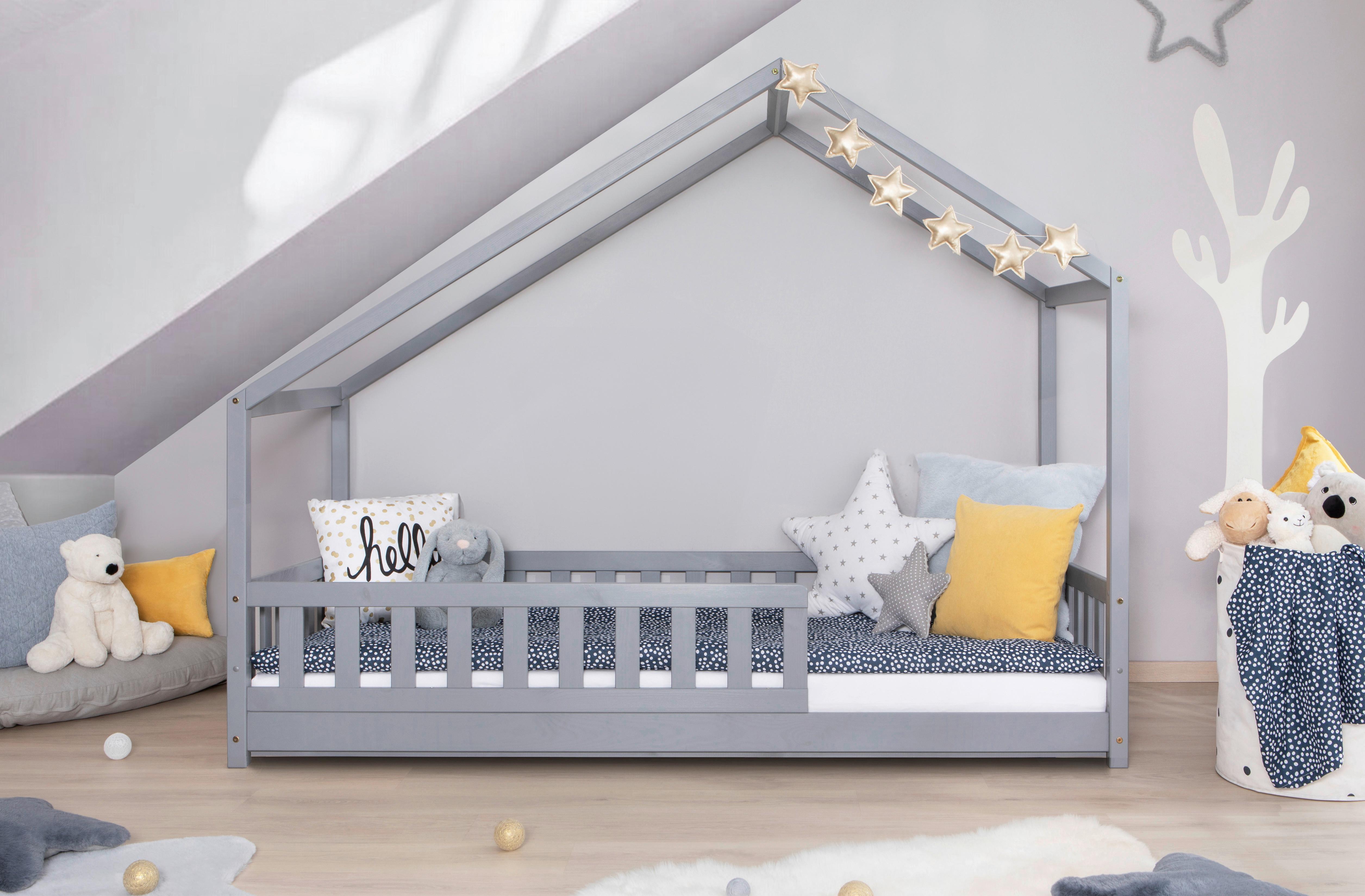 Hausbett Lou ca. 120x200 cm Holz Hellgrau - Hellgrau/Naturfarben, MODERN, Holz (120/200cm) - MID.YOU