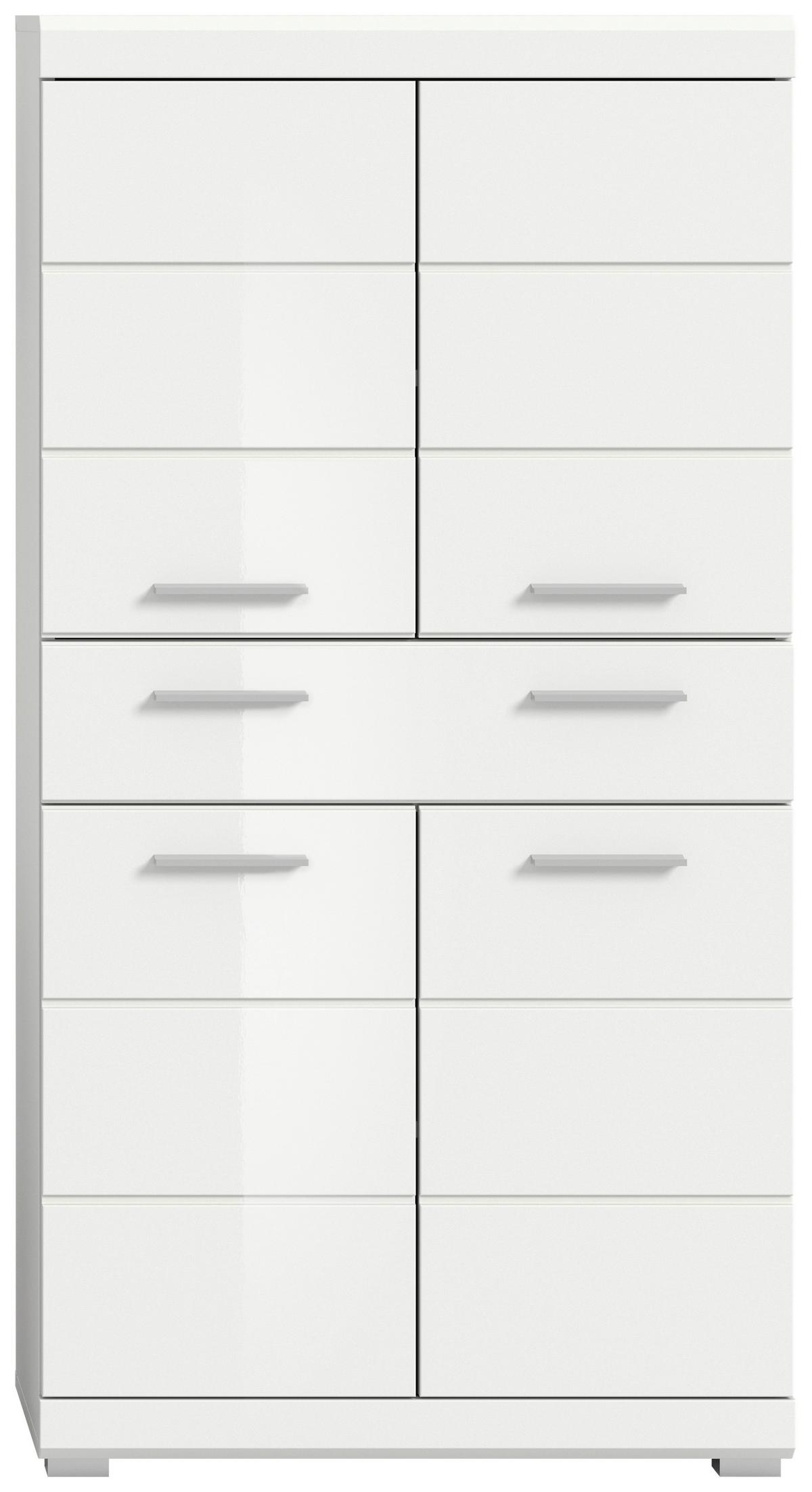 Midischrank SCOUT Weiß Hochglanz ca.74x141x31cm - Weiß Hochglanz/Silberfarben, MODERN, Holzwerkstoff/Kunststoff (74/141/31cm) - MID.YOU