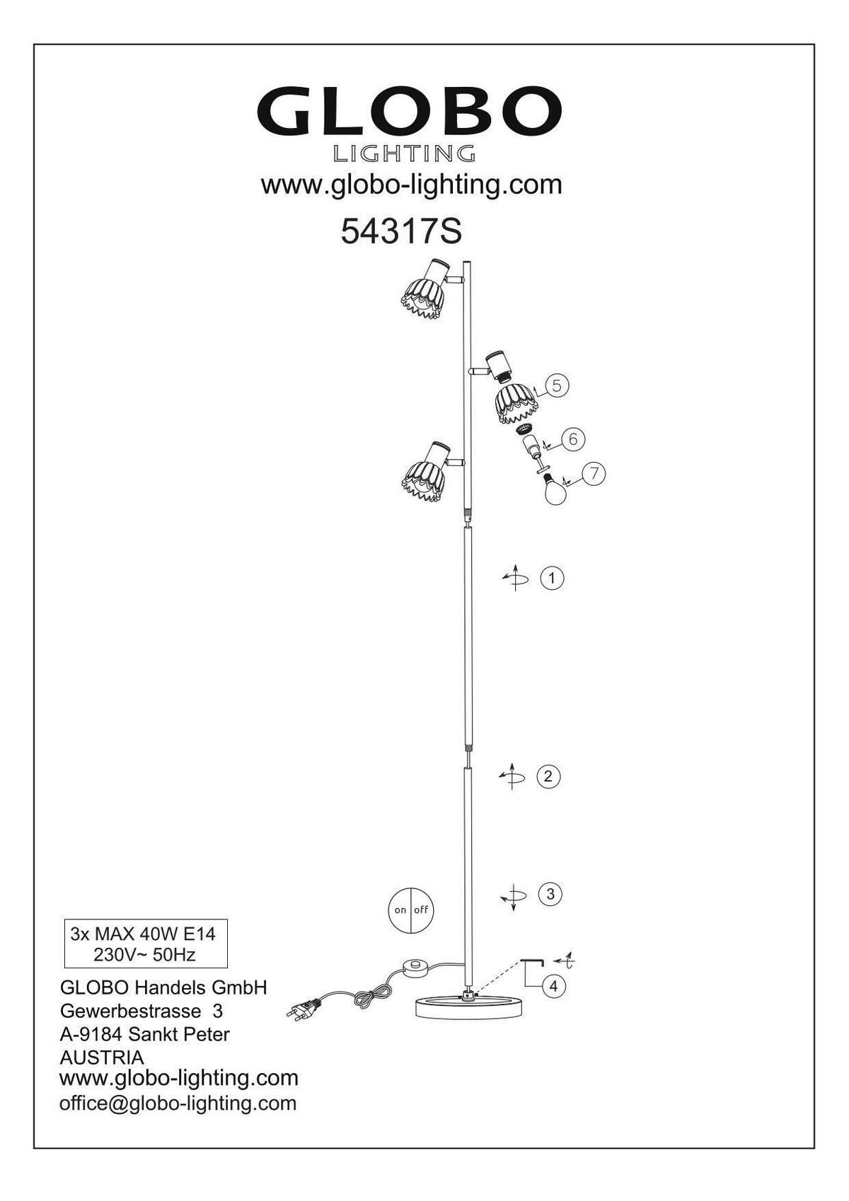 Podna Svjetiljka Planta - boje pijeska/crna, Konvencionalno, staklo/metal (28/23/154cm) - Globo