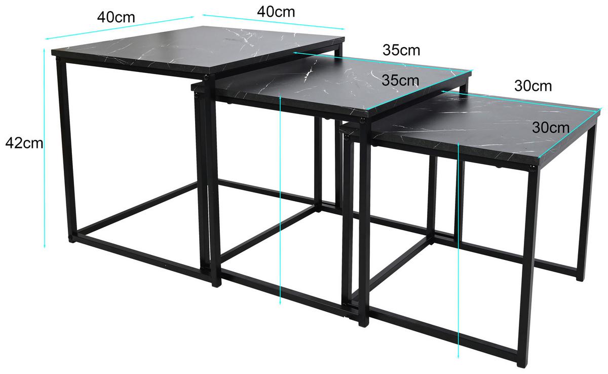 Set Stočića 3/1 Carmen - crna, Trendi, metal/pločasti materijal (40-42/35-39/36cm) - Modern Living