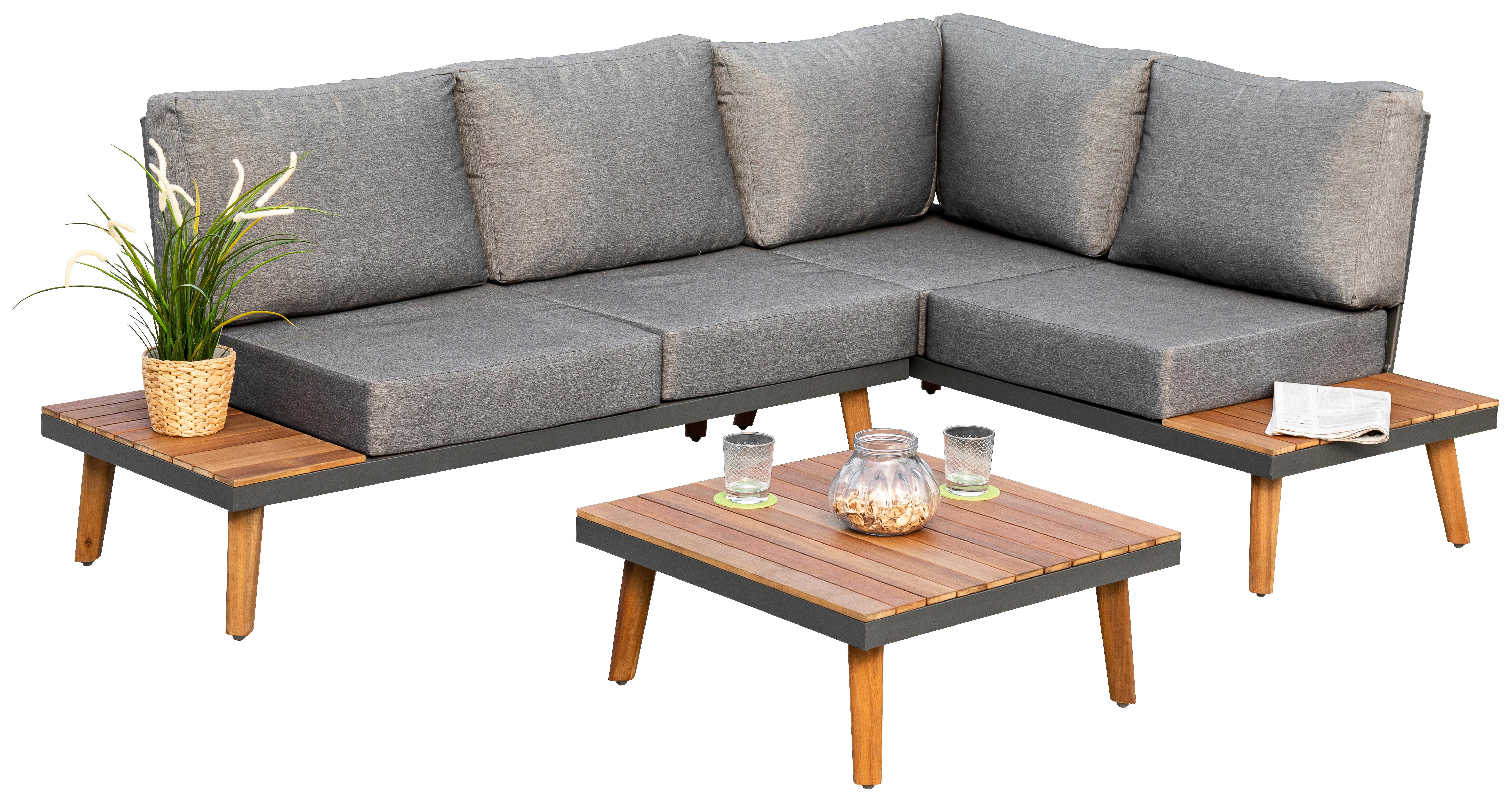 Gartenmöbel Set 2-tlg. Attika Akazie Echtholz mit Kissen - Graphitfarben/Braun, KONVENTIONELL, Holz/Textil (211/28/152,5cm) - Gardenson