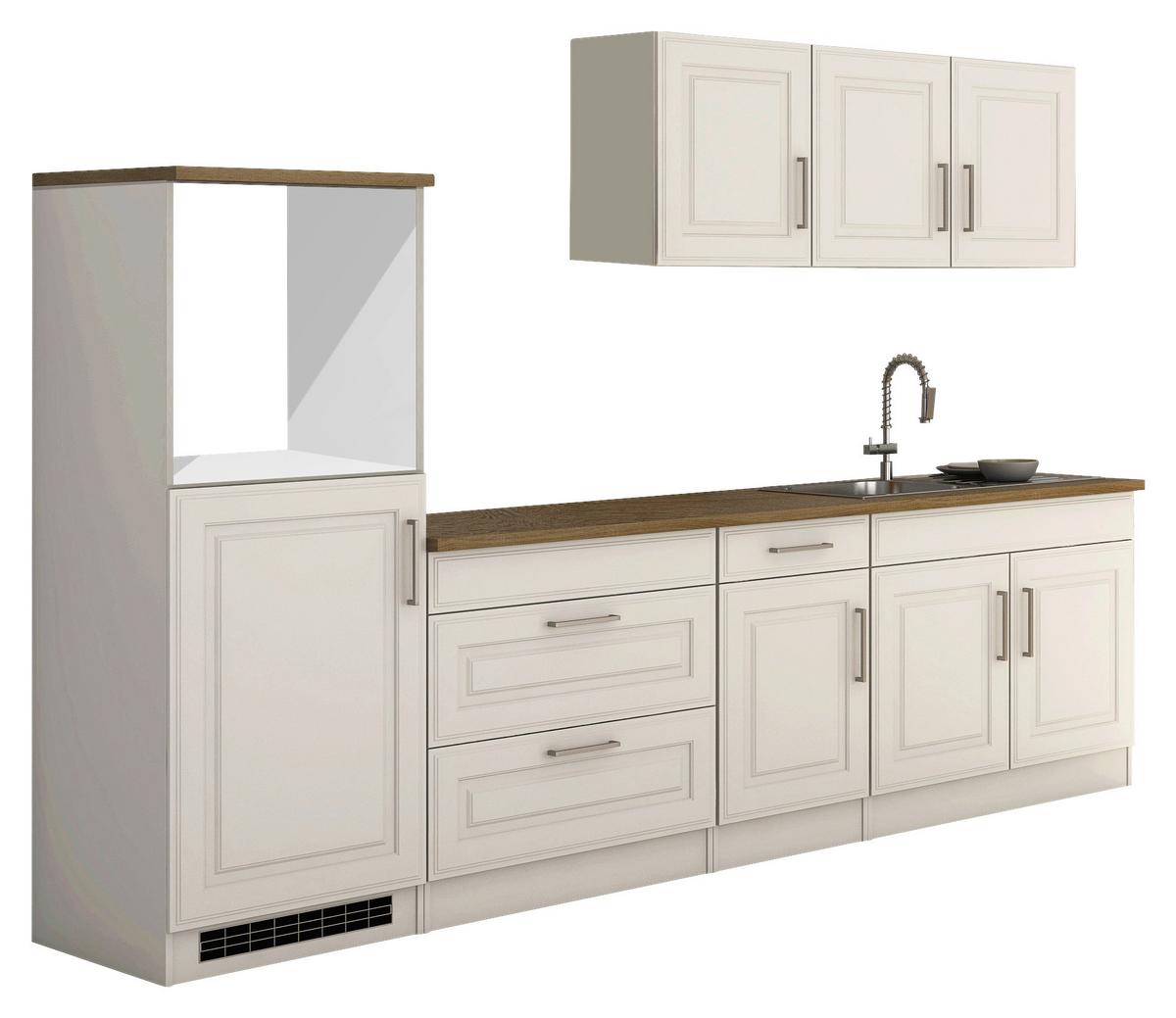 Küchenleerblock Rom o. Geräte Weiß/Eichefarben - Alufarben/Weiß, MODERN, Holzwerkstoff/Metall (290cm) - Held