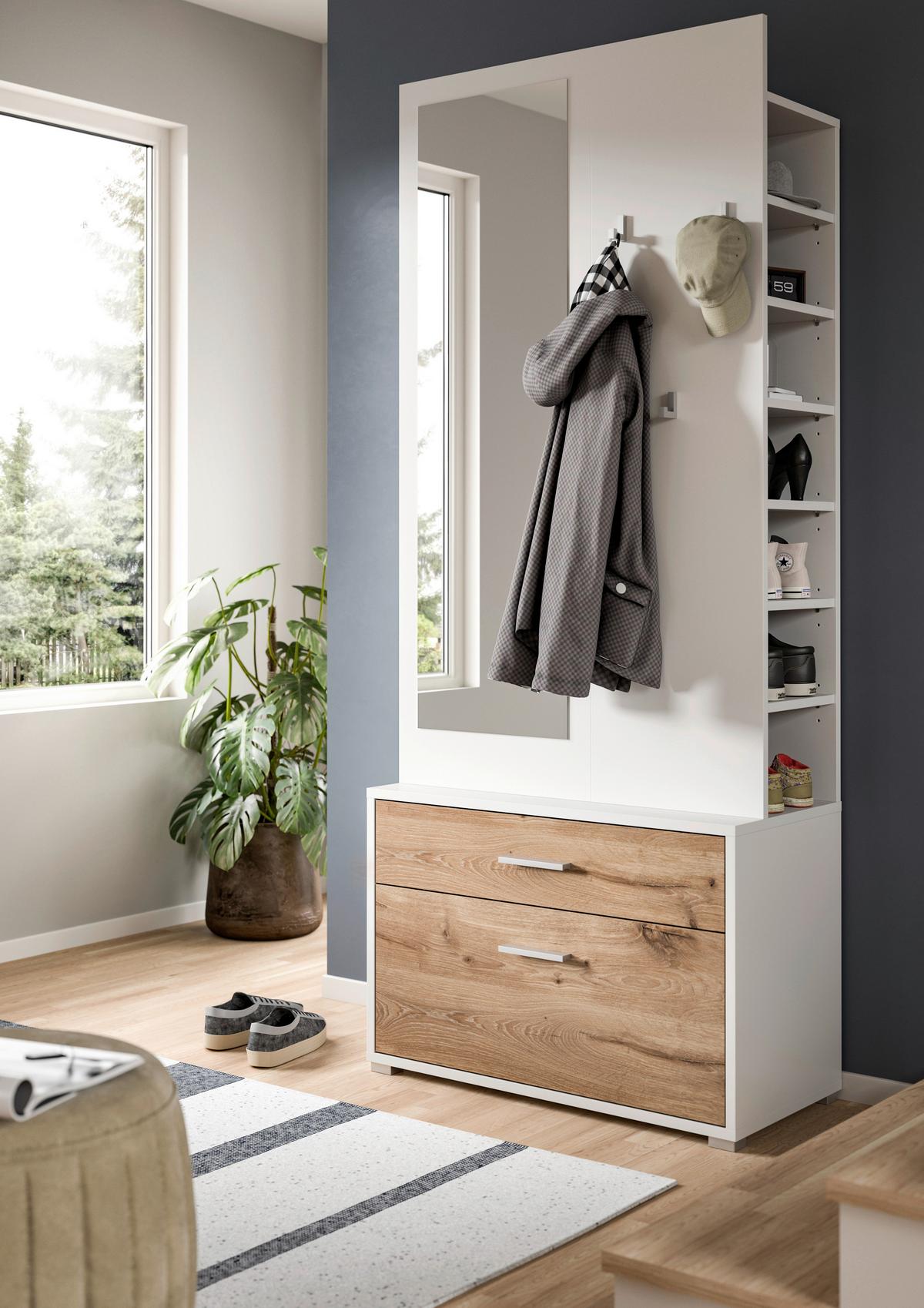 Predsoba Polo, Bela, Barva Hrasta, 3-Delna - bela/temni hrast, Design, leseni material (80/190/38cm) - Livetastic