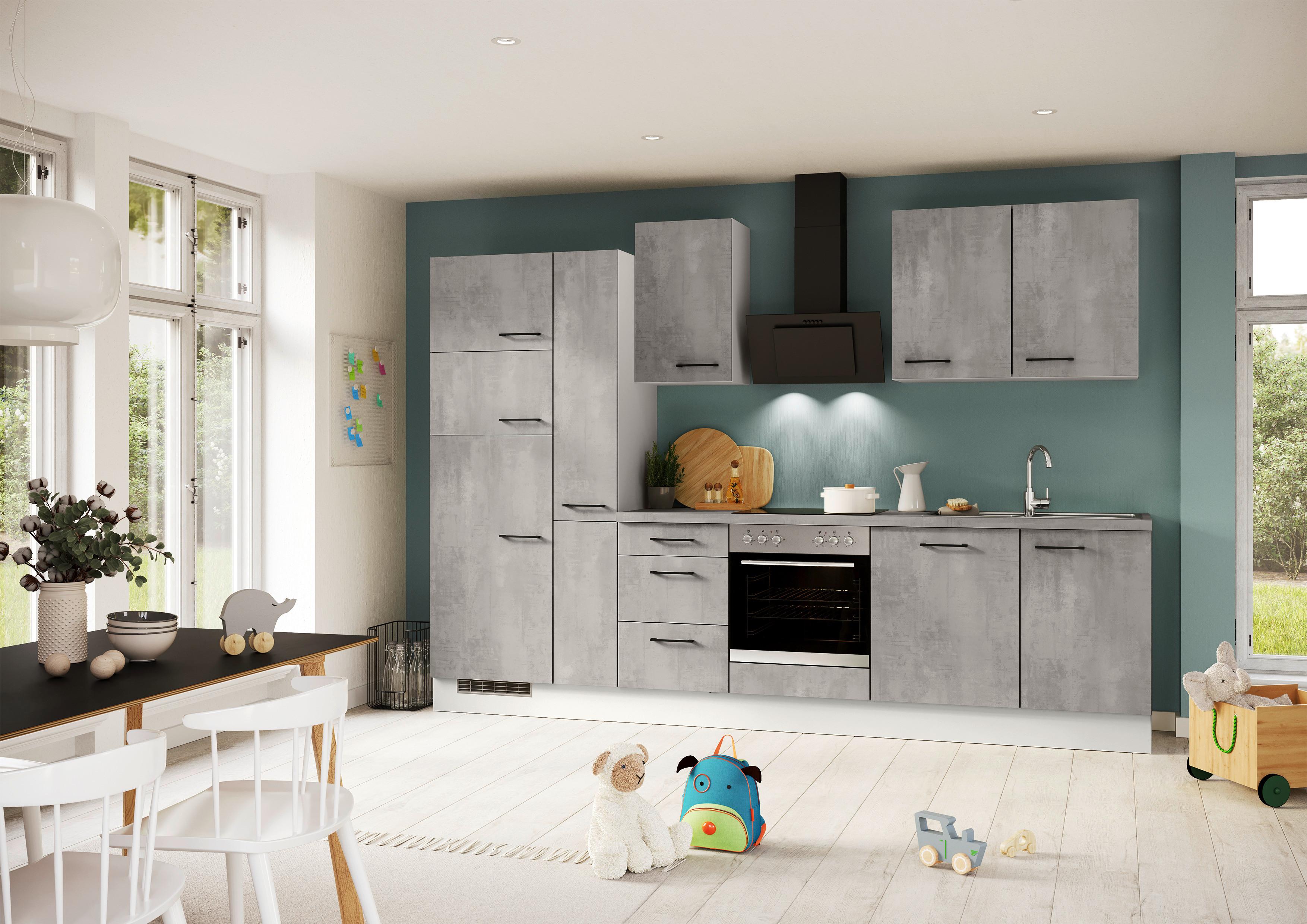 Küchenblock IBZ ohne Geräte ca. 310 cm Grau - Schwarz/Weiß, Design, Holzwerkstoff/Metall (310cm) - Impuls