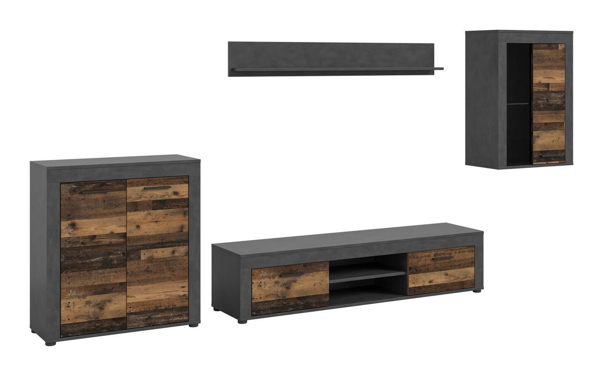 Ansamblu mobilier camera de zi JAM - culoare natur/gri, Design, sticlă/material pe bază de lemn (330/169/35cm) - Modern Living