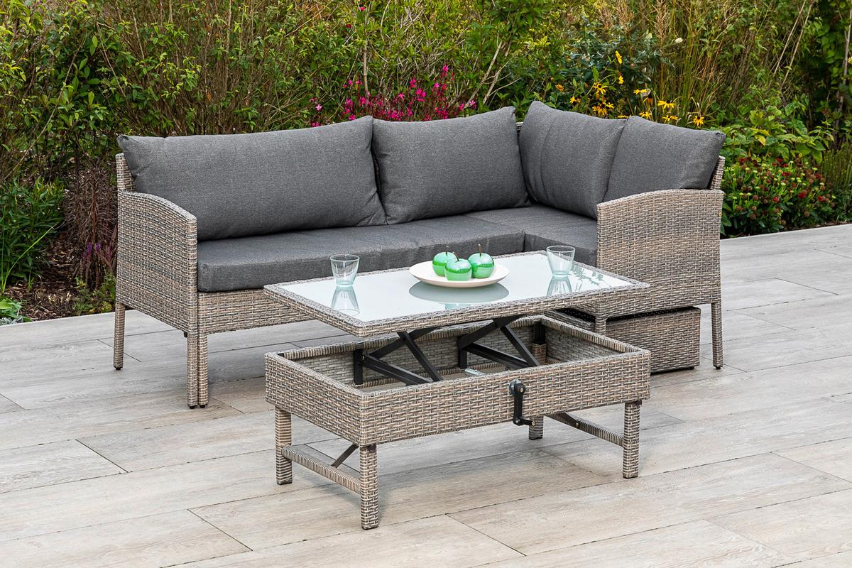 Loungegarnitur "Viletta" in Steinbeige - Beige, MODERN, Glas/Kunststoff (190/113cm) - Gardenson
