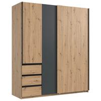 Schwebetürenschrank Adria Eiche Artisan - Schwarz/Graphitfarben, KONVENTIONELL, Holzwerkstoff/Metall (168/198/63cm) - Mömax