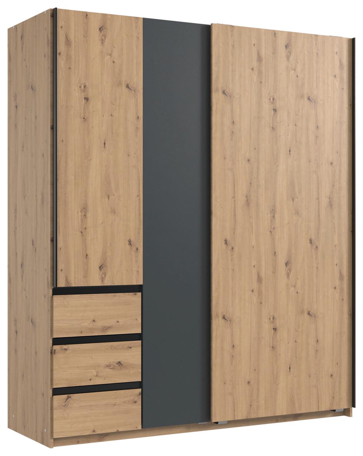 Schwebetürenschrank Adria Eiche Artisan - Schwarz/Graphitfarben, KONVENTIONELL, Holzwerkstoff/Metall (168/198/63cm) - Mömax
