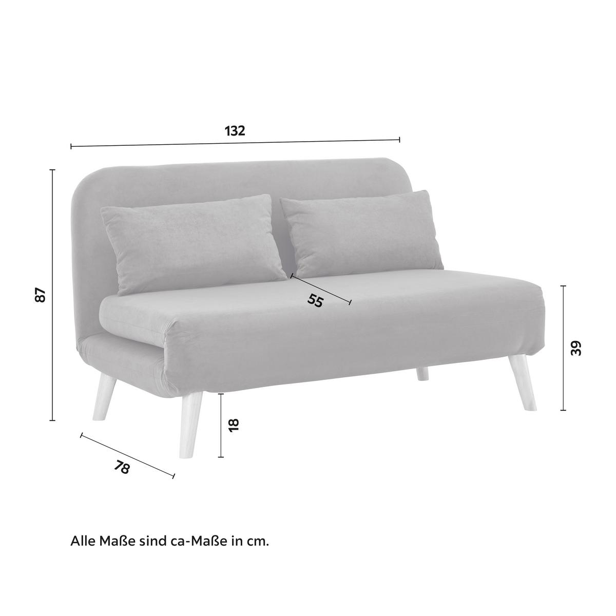 Sofa mit Schlaffunktion blau, "Linn", Samt - Blau/Naturfarben, Modern, Holz/Textil (132/87/78cm) - Bessagi Home
