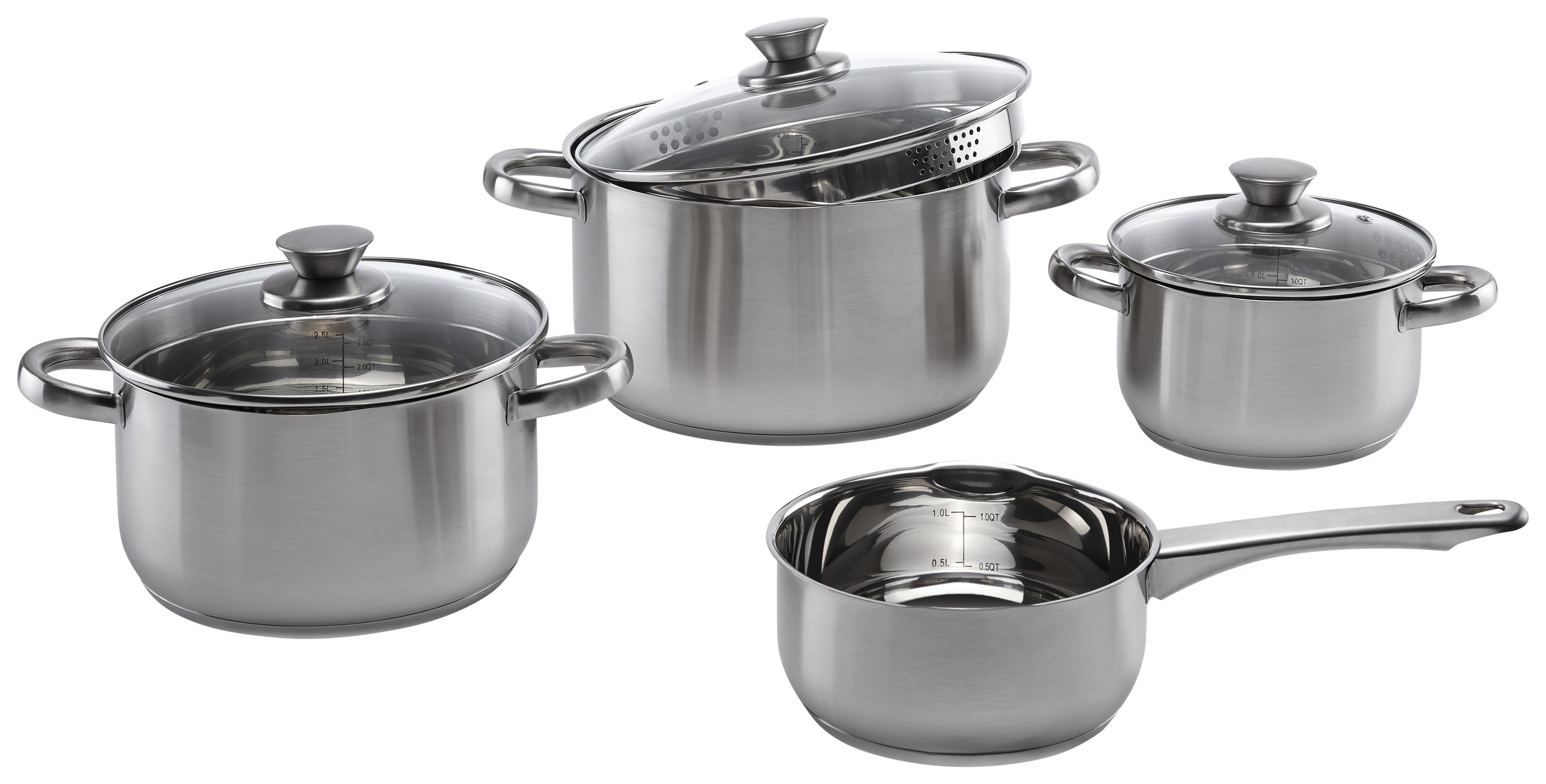 Kochtopfset Joanne Edelstahlfarben - Klar/Edelstahlfarben, MODERN, Glas/Metall - Premium Living
