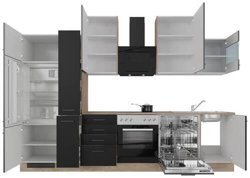 Kuhinjski Blok Capri, Črna, Hrast - črna/barve hrasta, Moderno, kovina/leseni material (310cm) - FlexWell