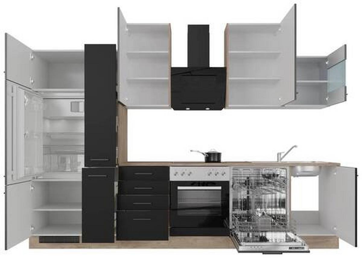 Kuhinjski Blok Capri, Črna, Hrast - črna/barve hrasta, Moderno, kovina/leseni material (310cm) - FlexWell