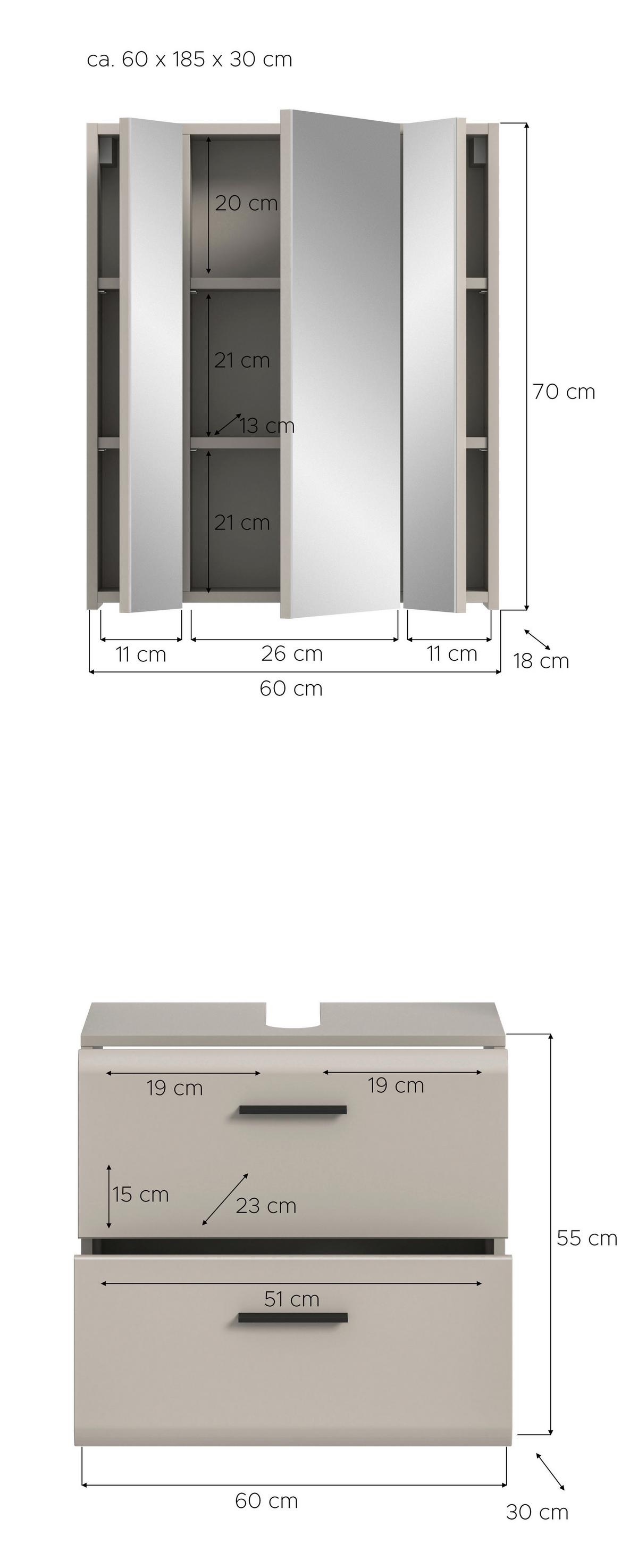 Badezimmer Ice Kaschmir 2-teilig - Kaschmir/Schwarz, Trend, Glas/Holzwerkstoff (60cm) - MID.YOU