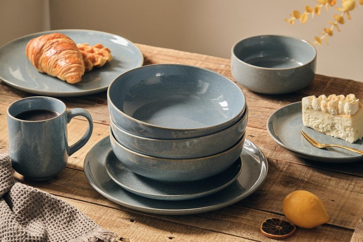 SERWIS OBIADOWO-ŚNIADANIOWY MARBELLA - niebieski, Trend, ceramika - Novel