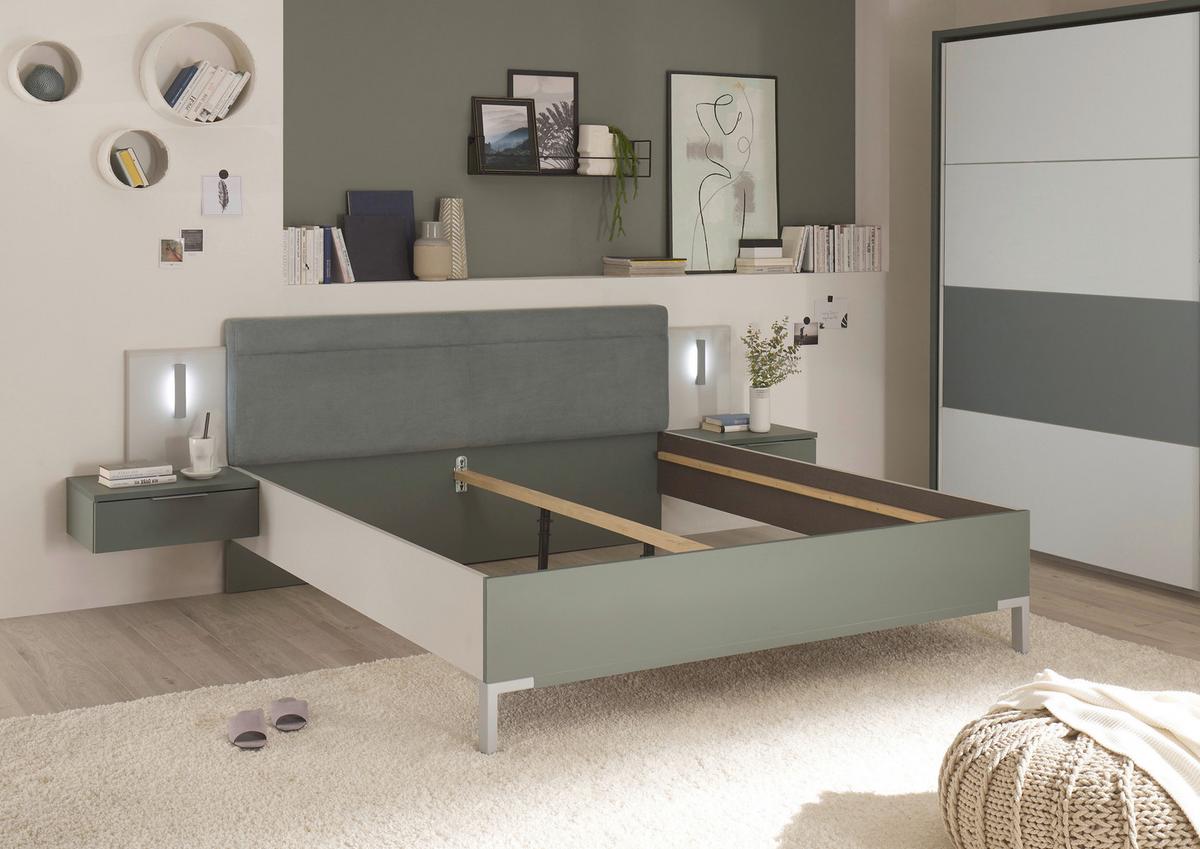 Set Kreveta I Noćnih Ormarića Modeste - boje kadulje/svijetlo siva, Moderno, drvni materijal (180/200cm)