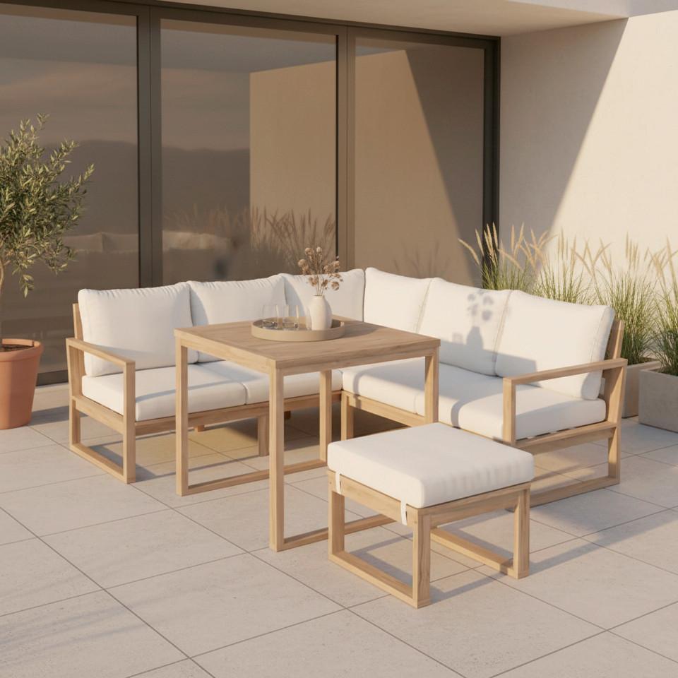 Jedilna Lounge Garnitura Anouk, 3-Delno, Barva Akacije - krem barve/sivobela, Moderno, tekstil/les (194/67/71cm) - Bessagi Garden