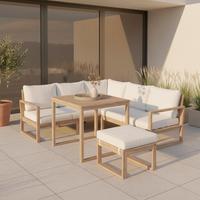 KOMPLET STOŁOWY NA TARAS ANOUK - kremowy/szarobiały, Modern, drewno/tkanina (194/67/71cm) - Bessagi Garden